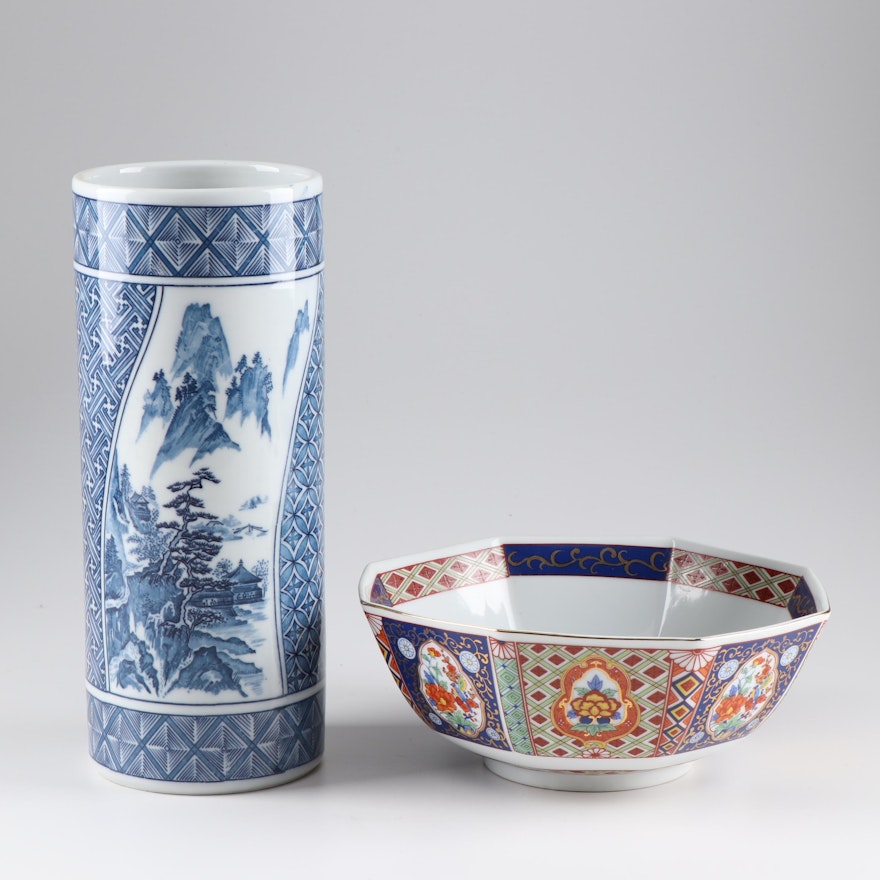 Asian Inspired Porcelain Vase and Bowl