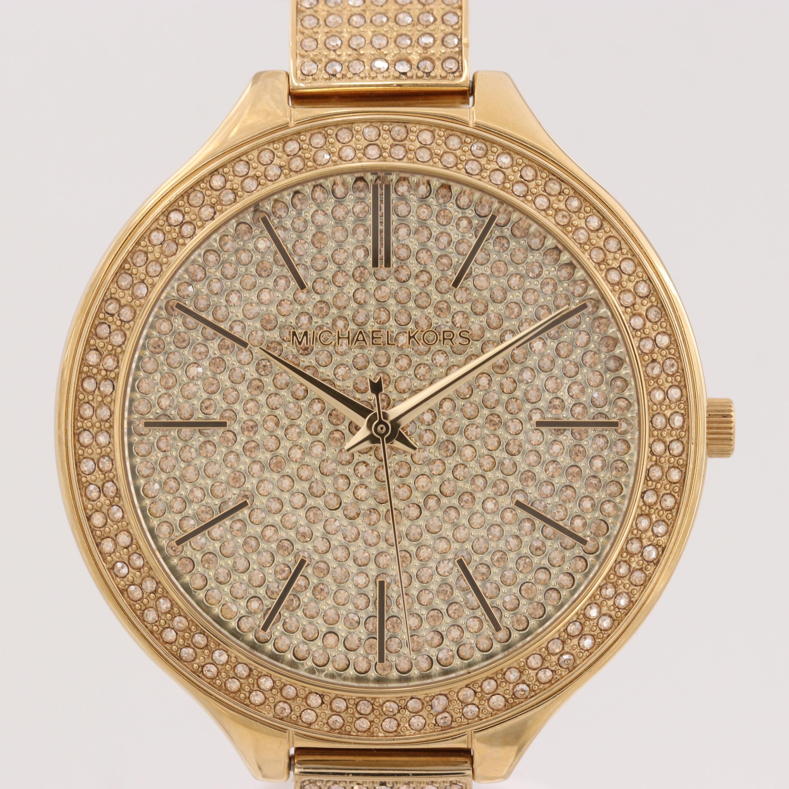 Michael Kors MK-3256 Gold Tone Quartz Watch With Glass Crystals