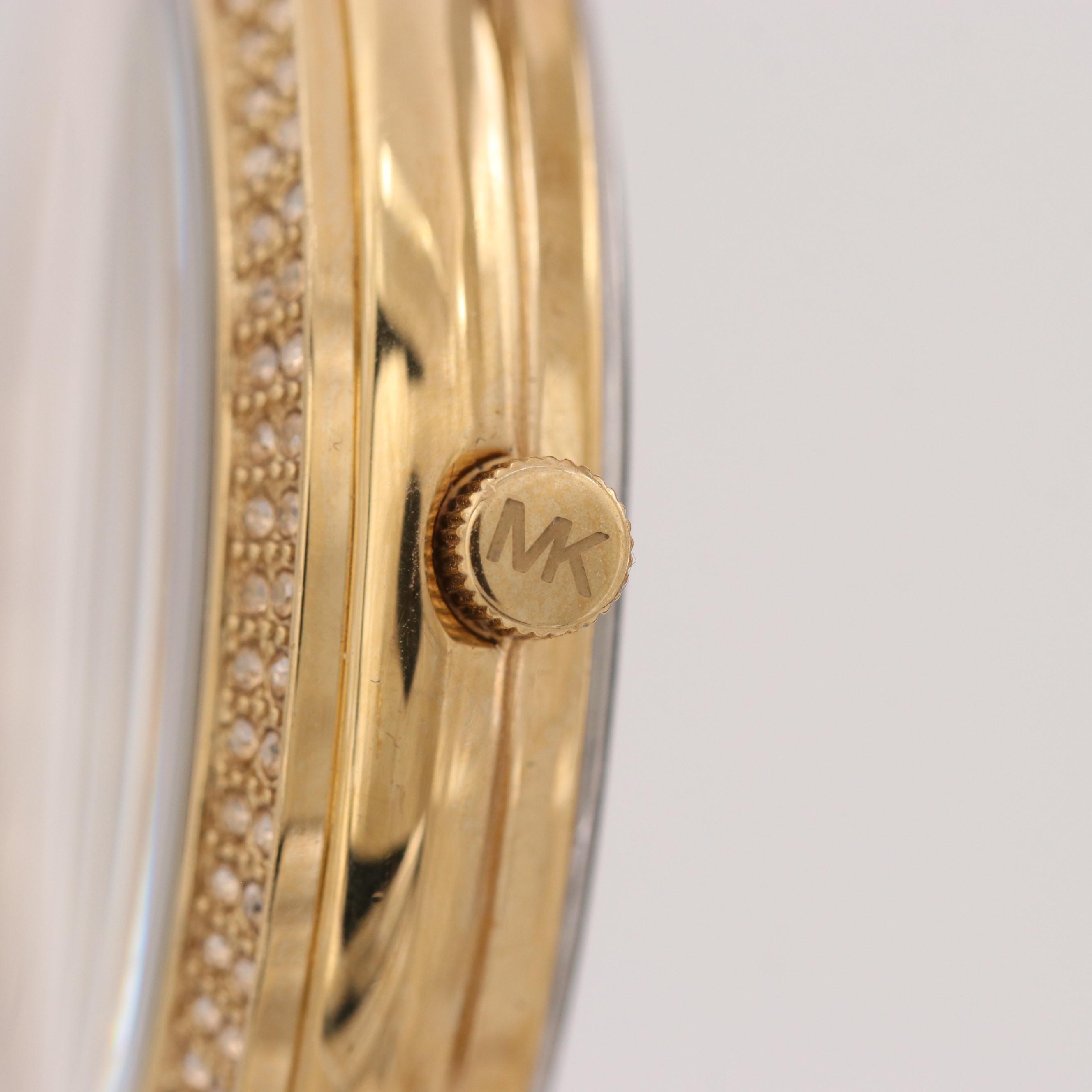 Michael Kors MK-3256 Gold Tone Quartz Watch With Glass Crystals