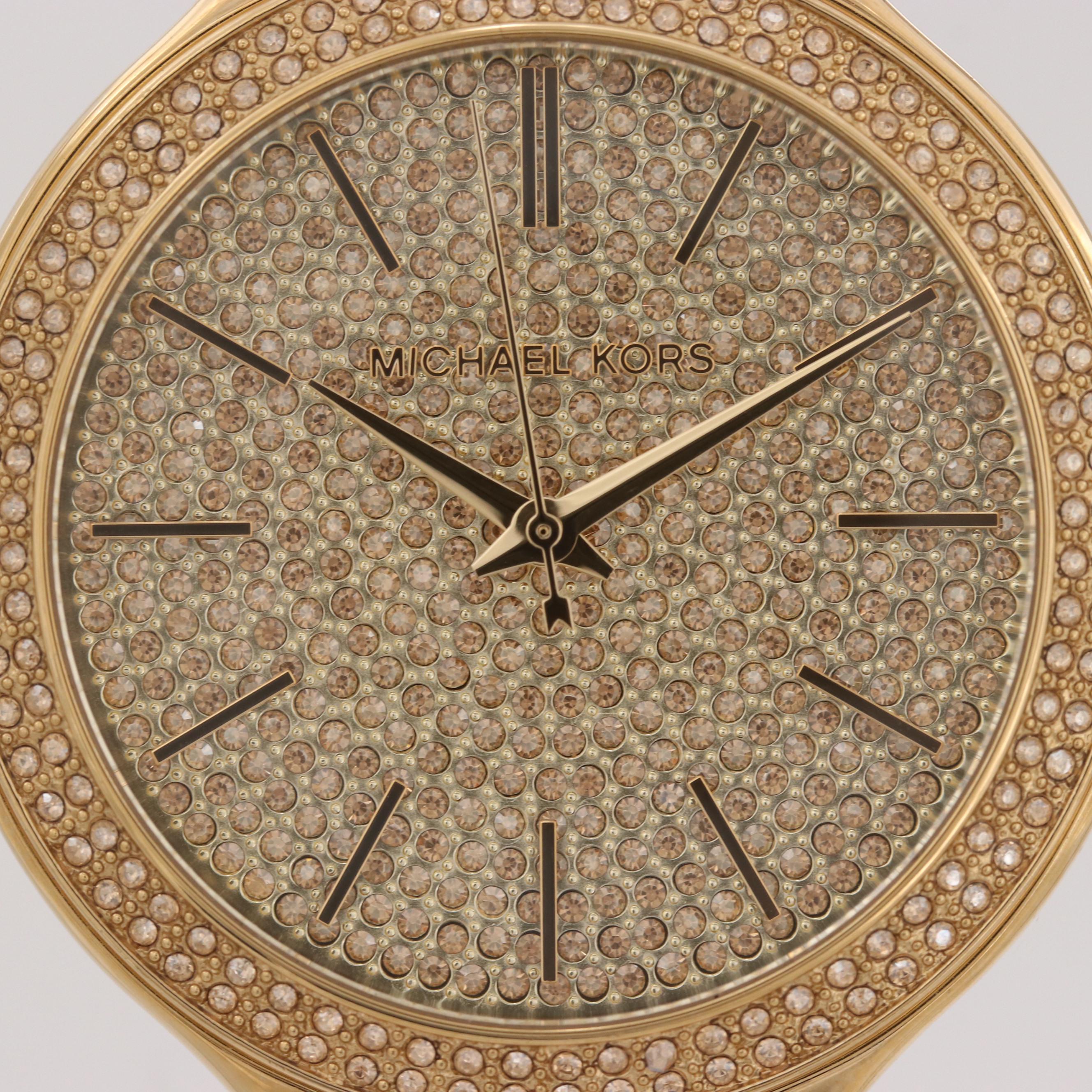 Michael Kors MK-3256 Gold Tone Quartz Watch With Glass Crystals