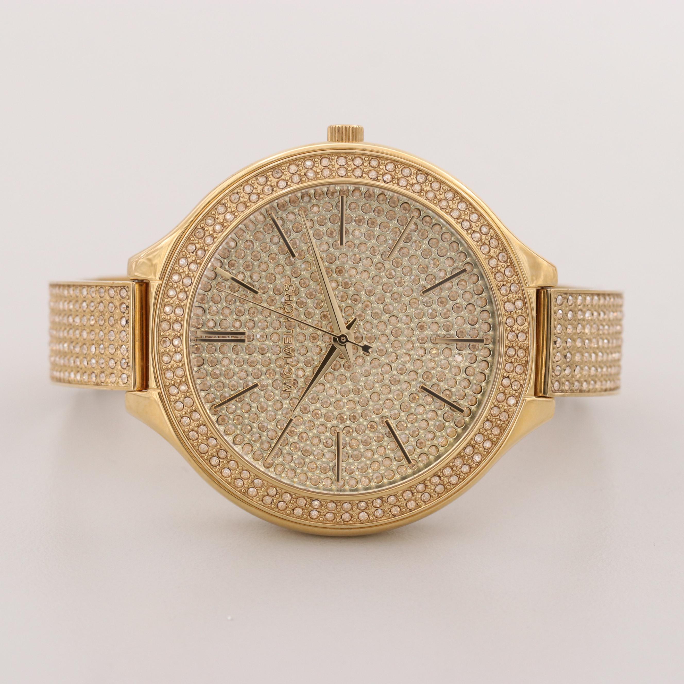 Michael Kors MK-3256 Gold Tone Quartz Watch With Glass Crystals