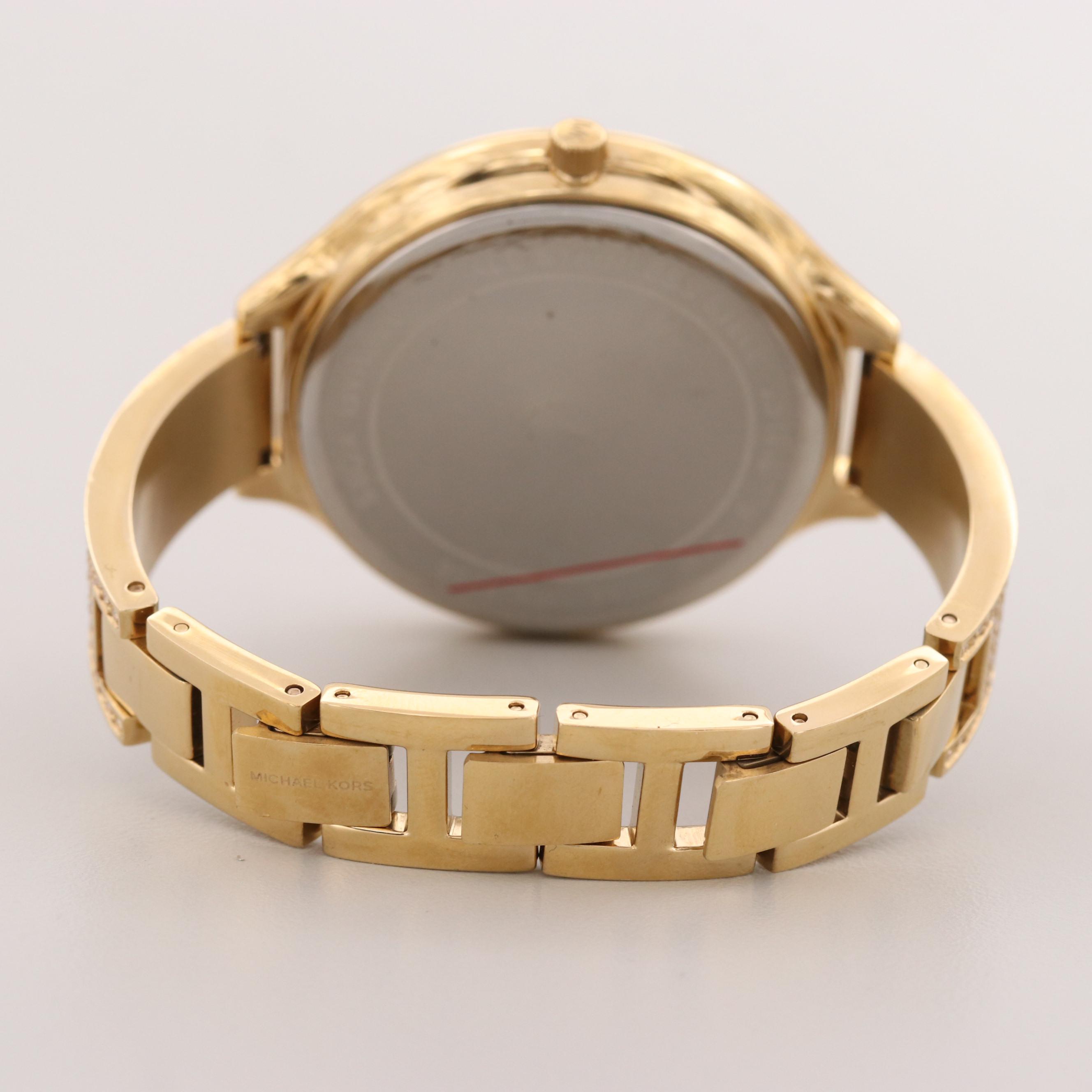 Michael Kors MK-3256 Gold Tone Quartz Watch With Glass Crystals