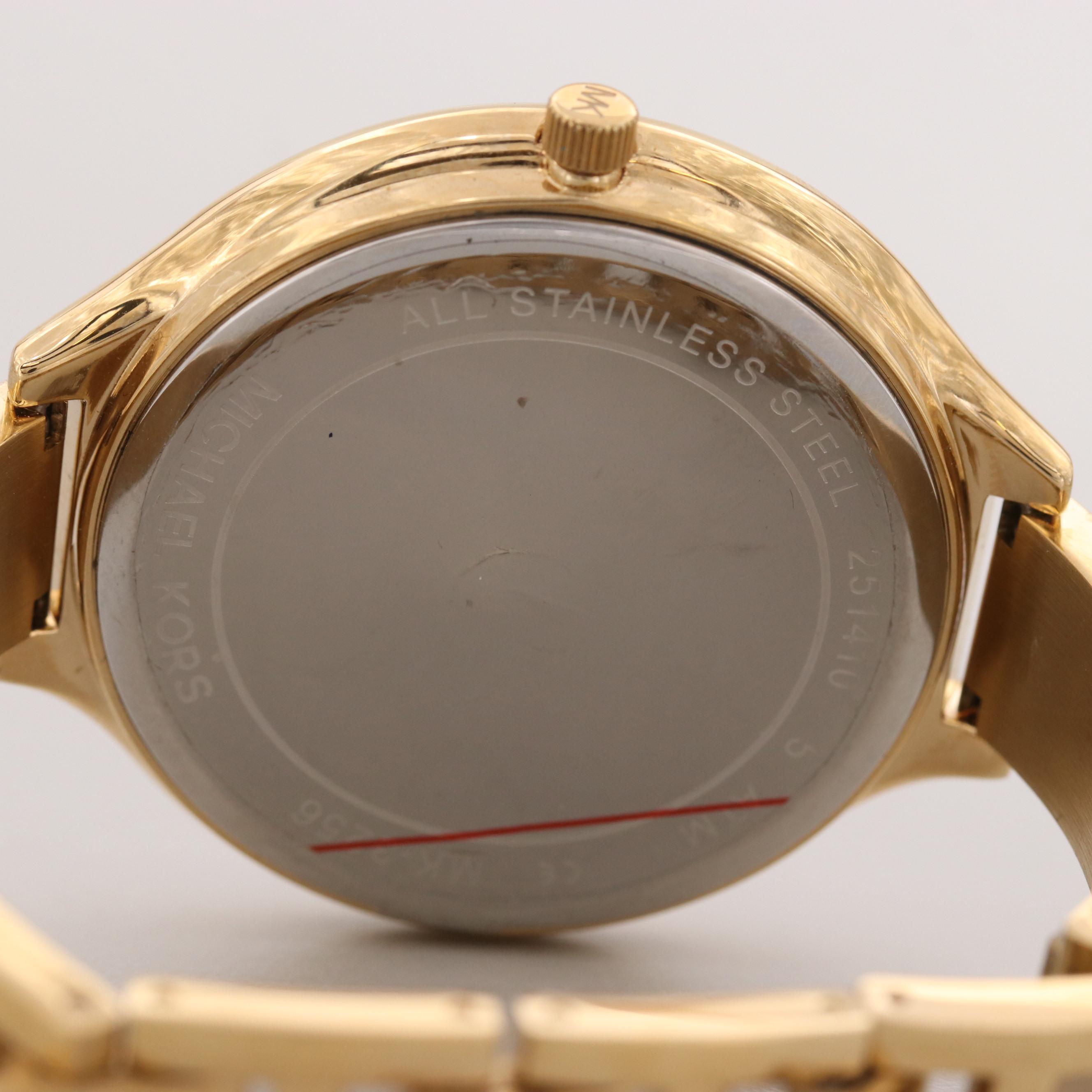 Michael Kors MK-3256 Gold Tone Quartz Watch With Glass Crystals