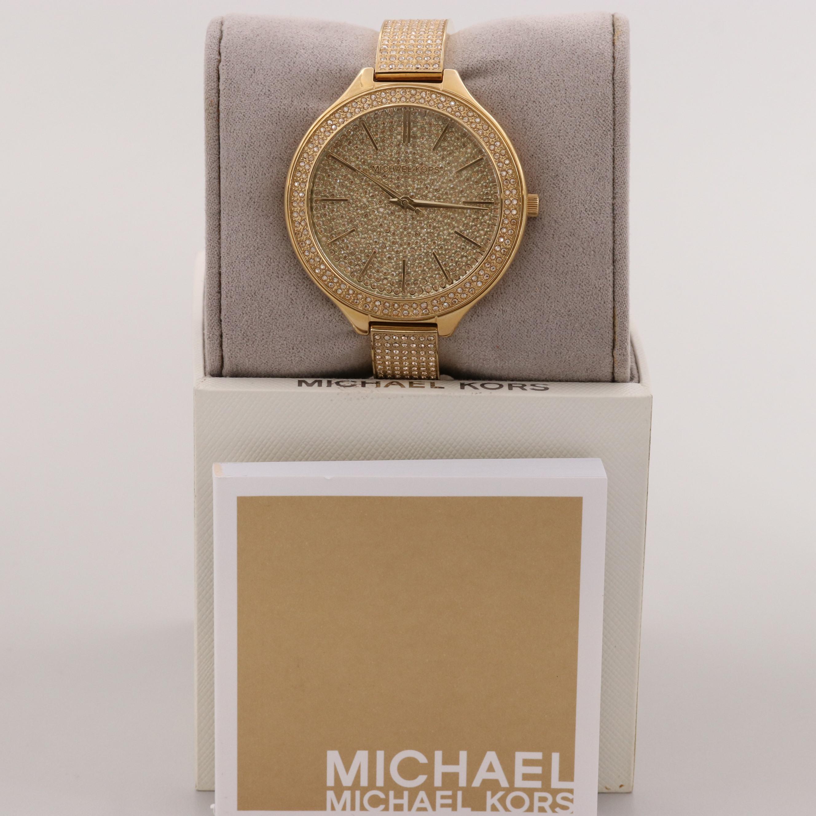 Michael Kors MK-3256 Gold Tone Quartz Watch With Glass Crystals