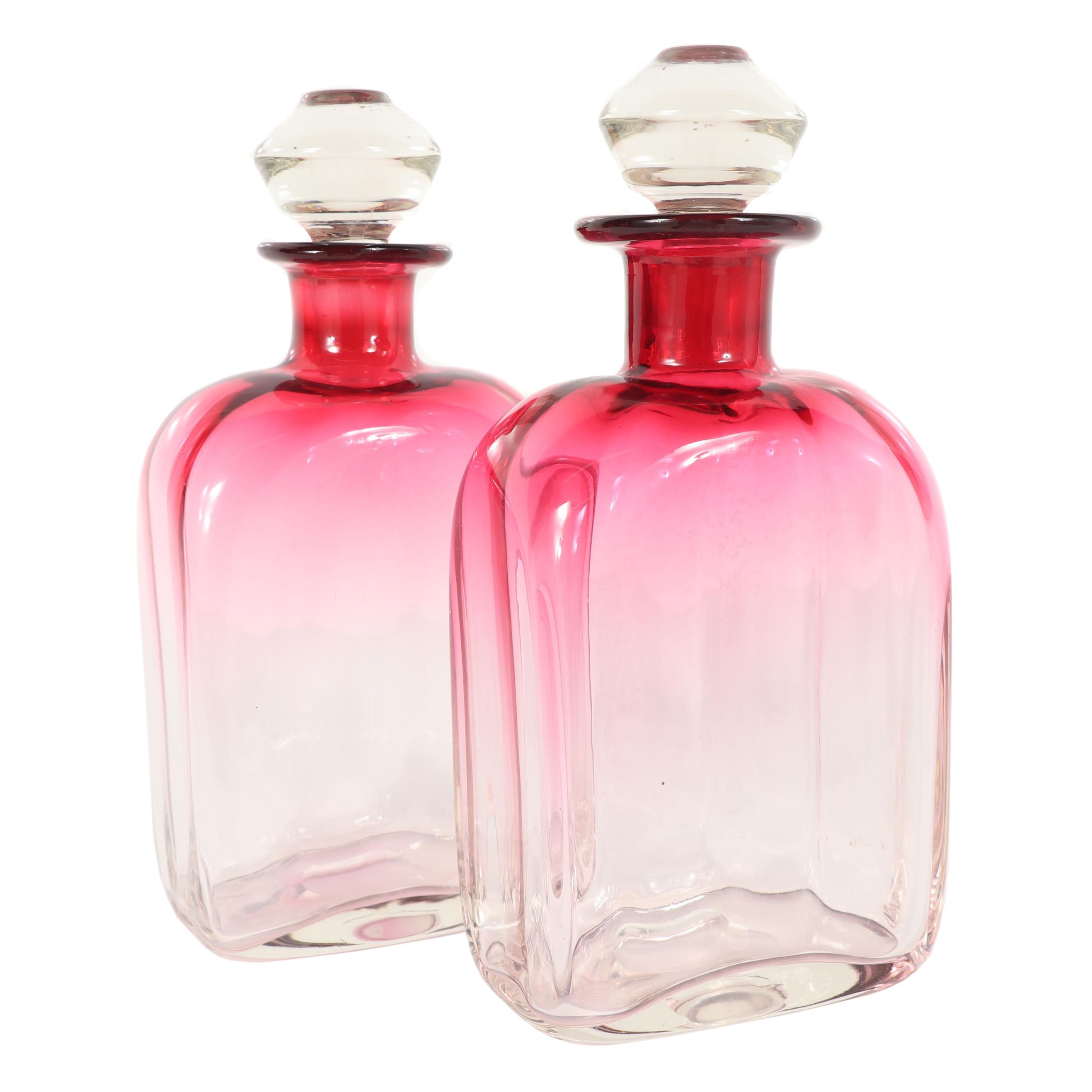 Hand-blown Rubina Glass Decanters, Early 20th Century