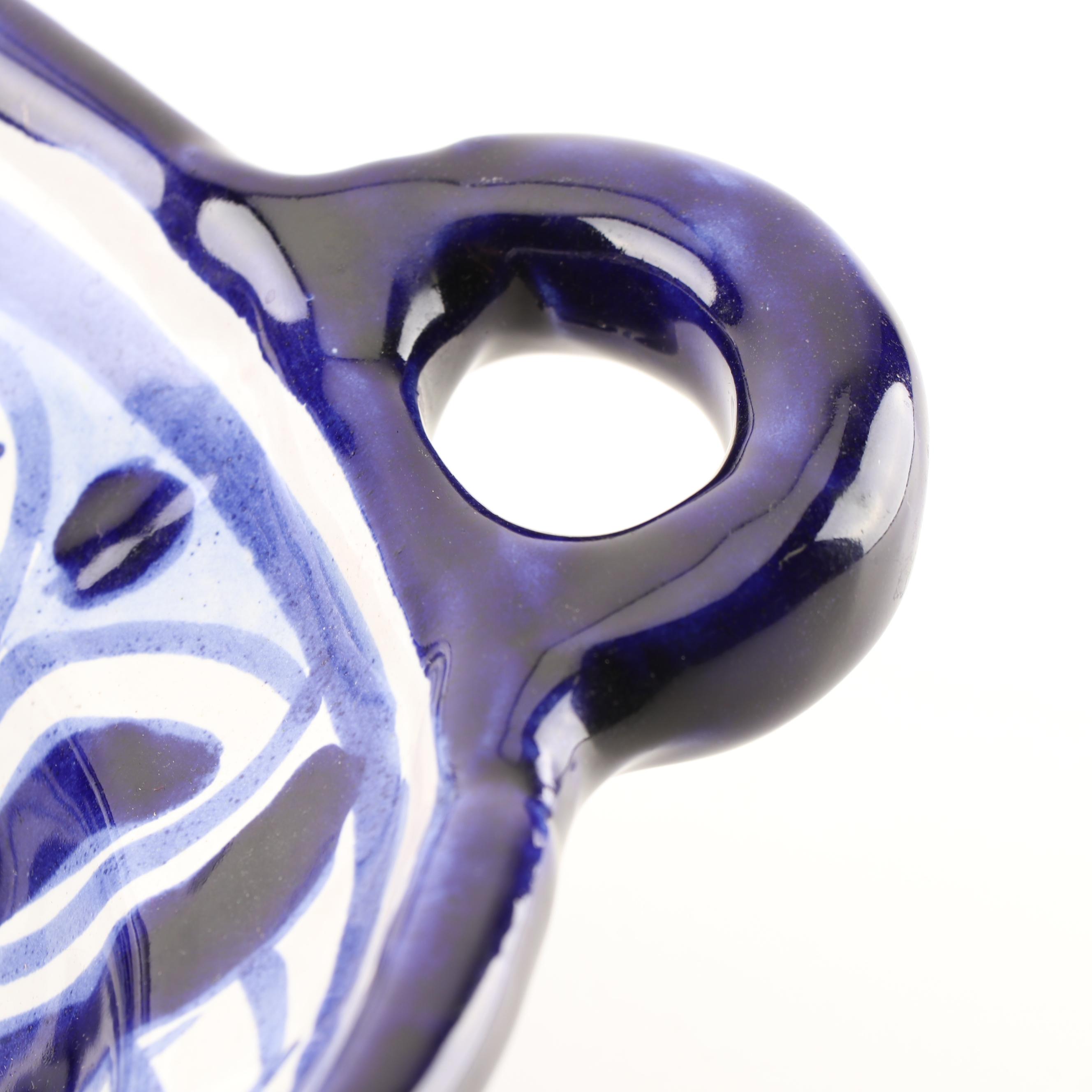 Hand-Painted Mexican Blue and White Terracotta Serving Bowl