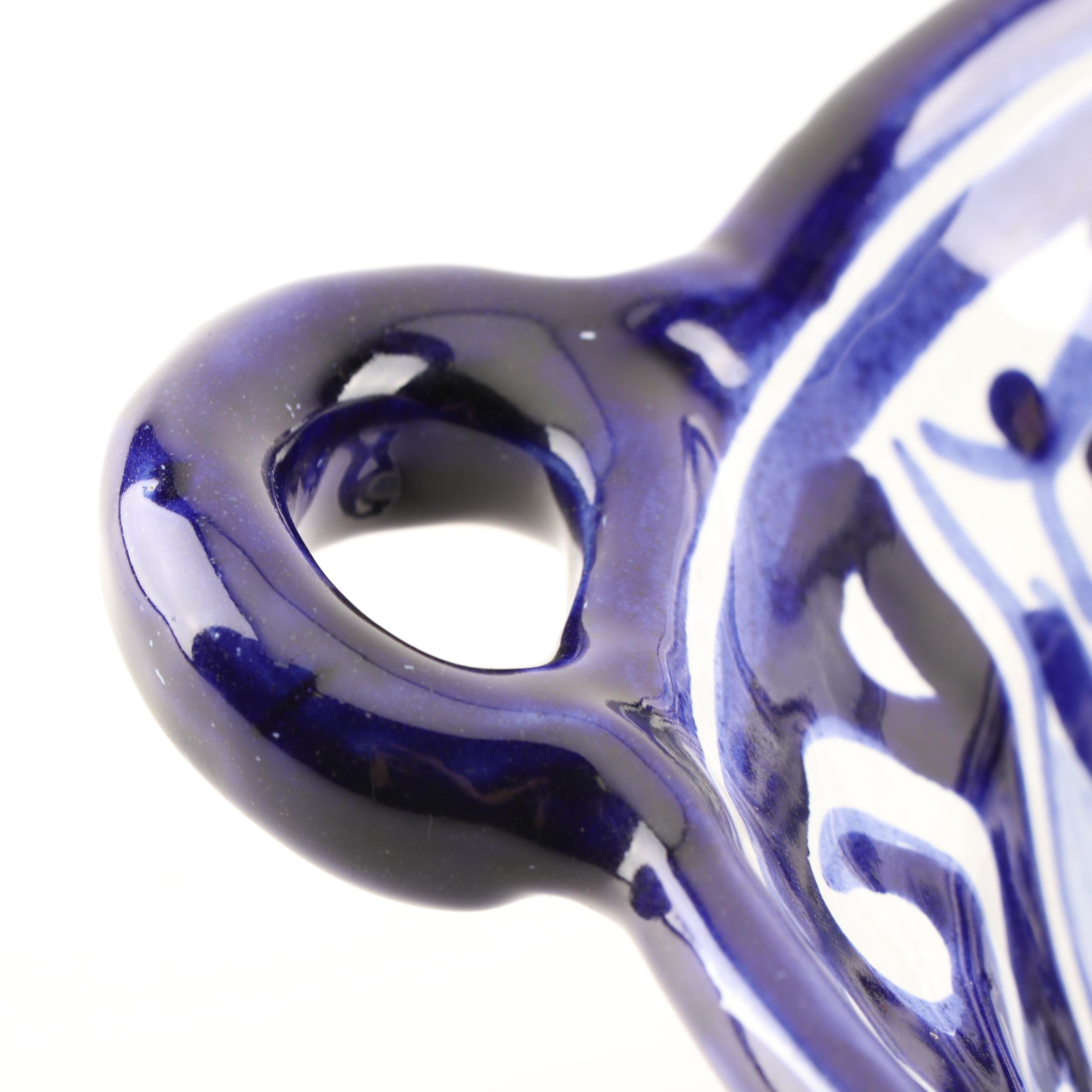 Hand-Painted Mexican Blue and White Terracotta Serving Bowl