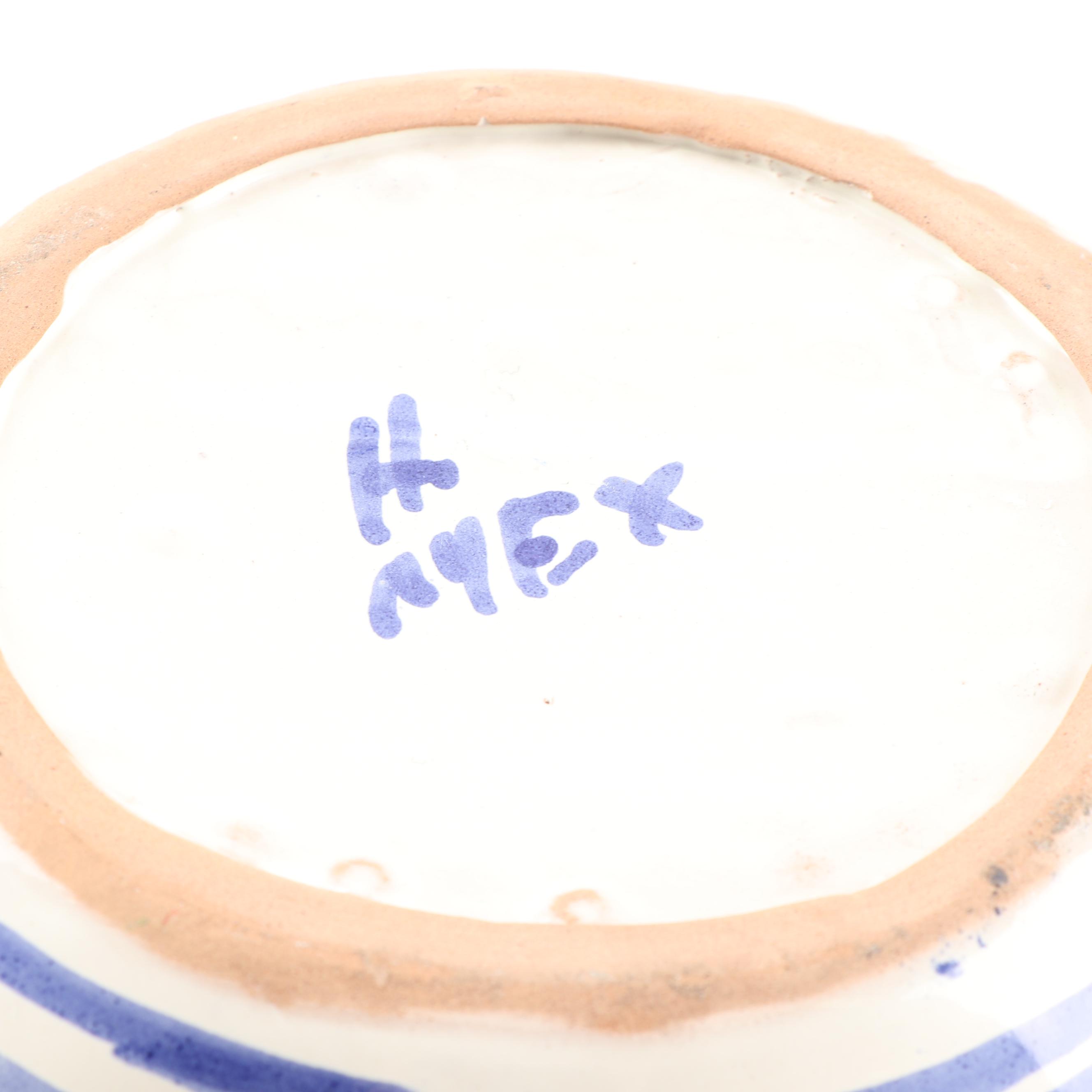 Hand-Painted Mexican Blue and White Terracotta Serving Bowl