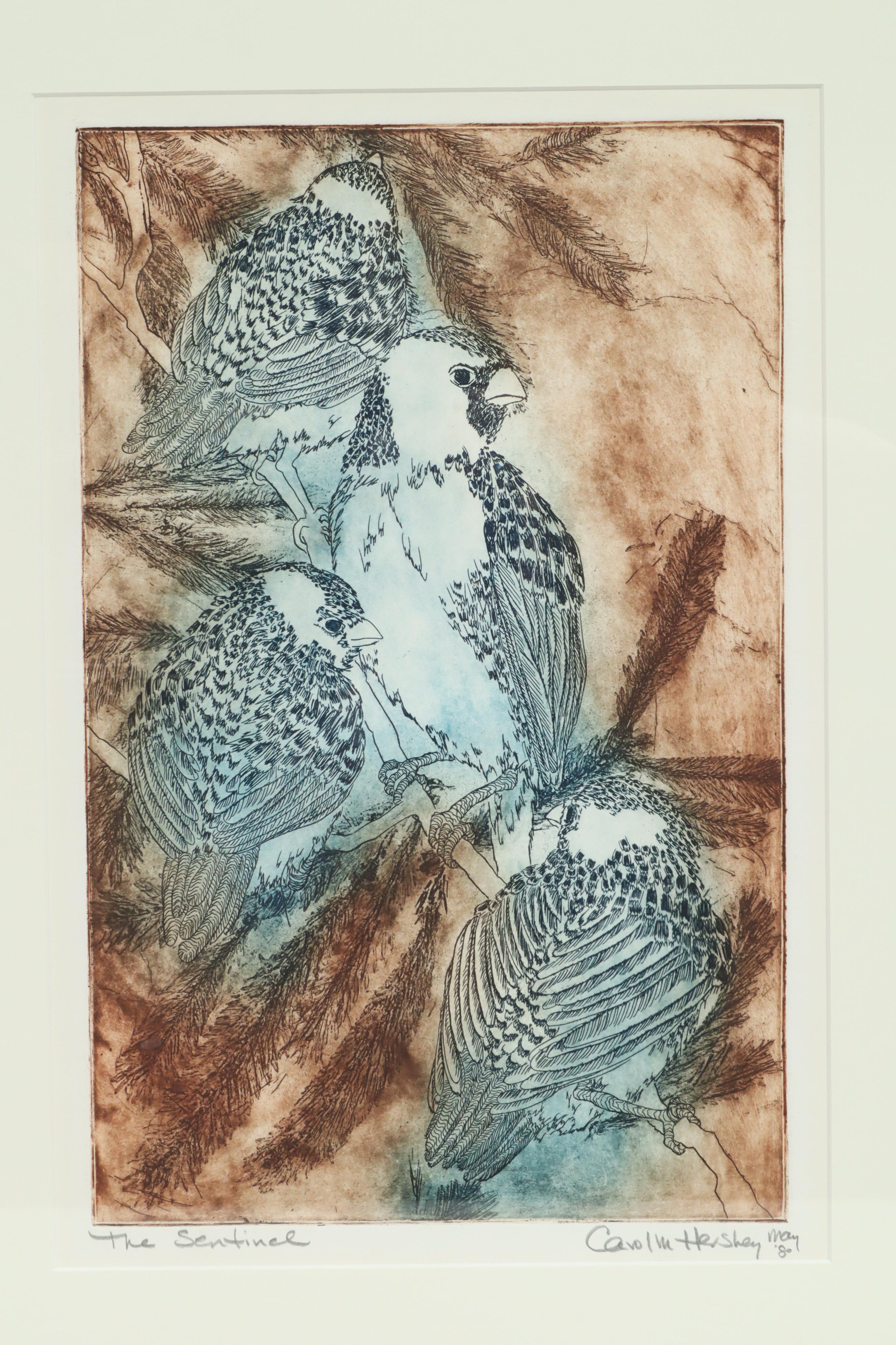 Carolyn Hershey Etching "The Sentinel"