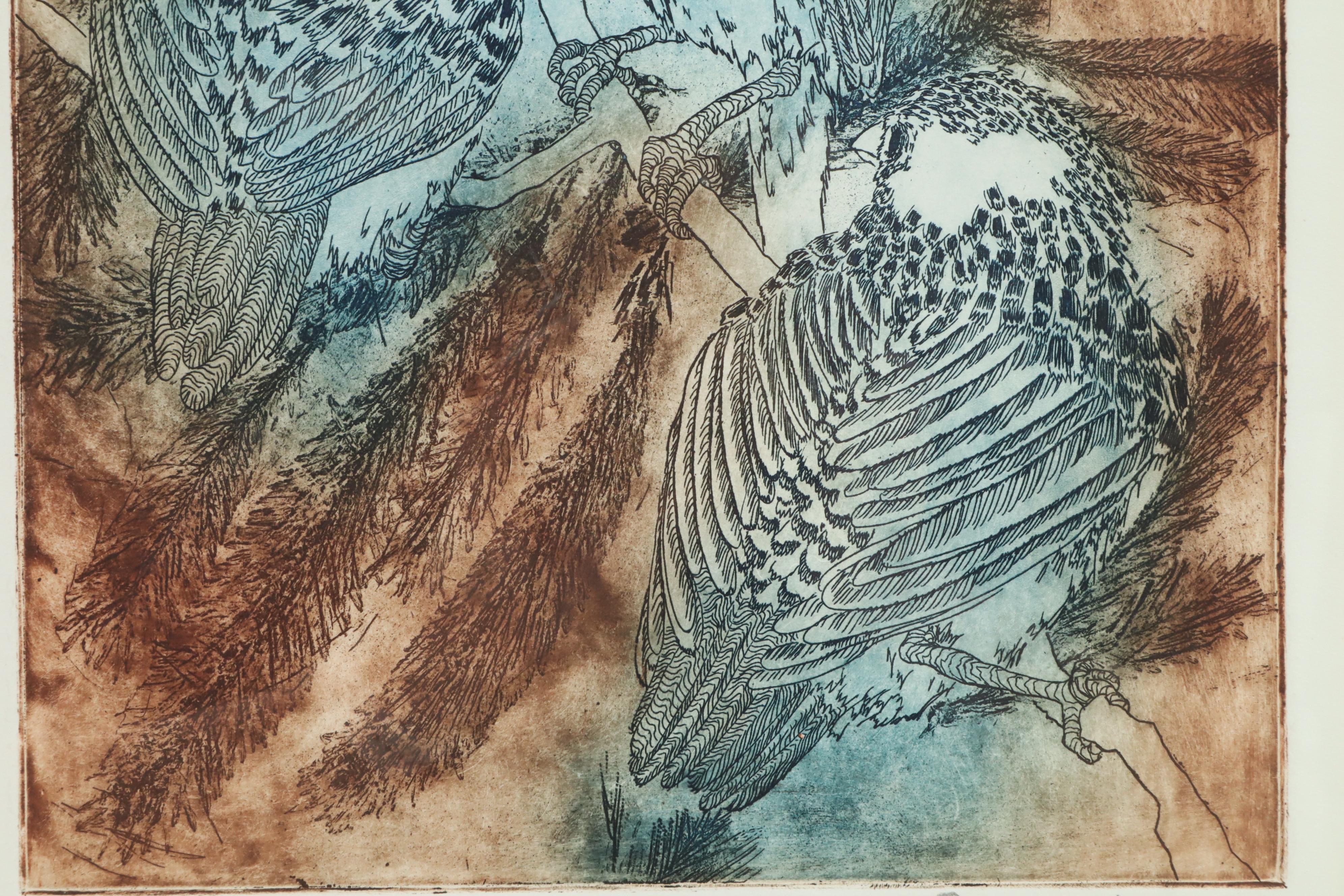 Carolyn Hershey Etching "The Sentinel"