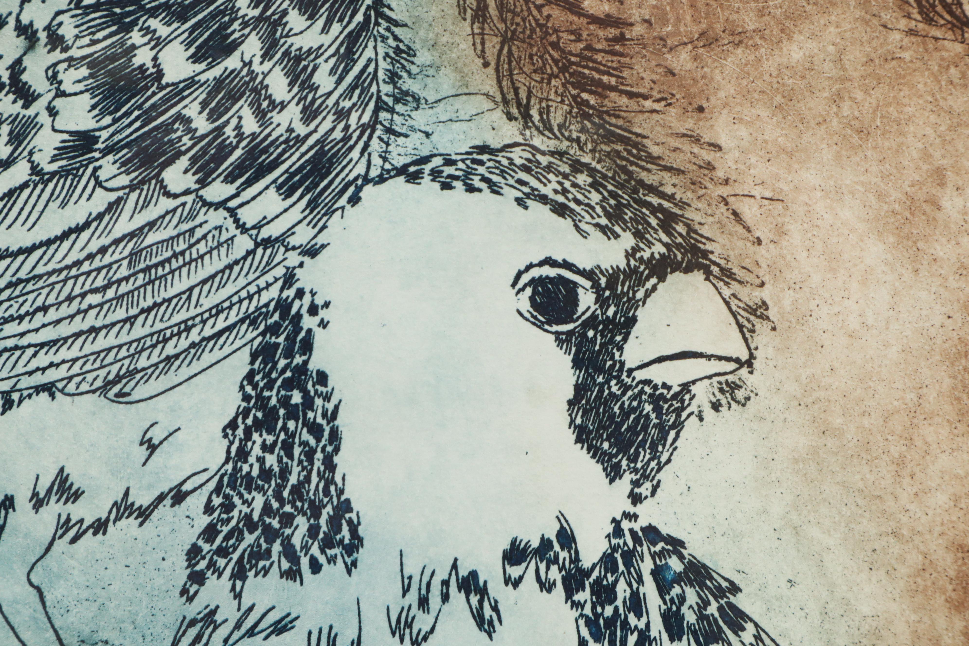 Carolyn Hershey Etching "The Sentinel"