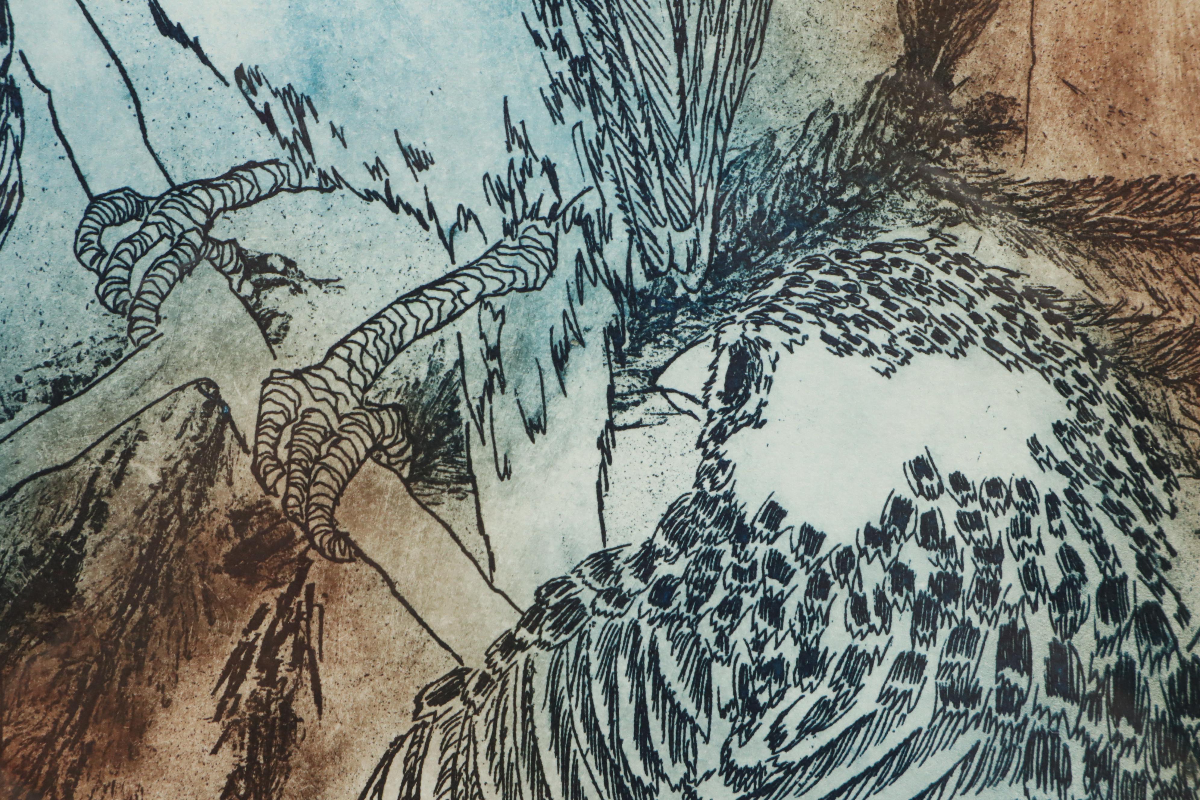 Carolyn Hershey Etching "The Sentinel"