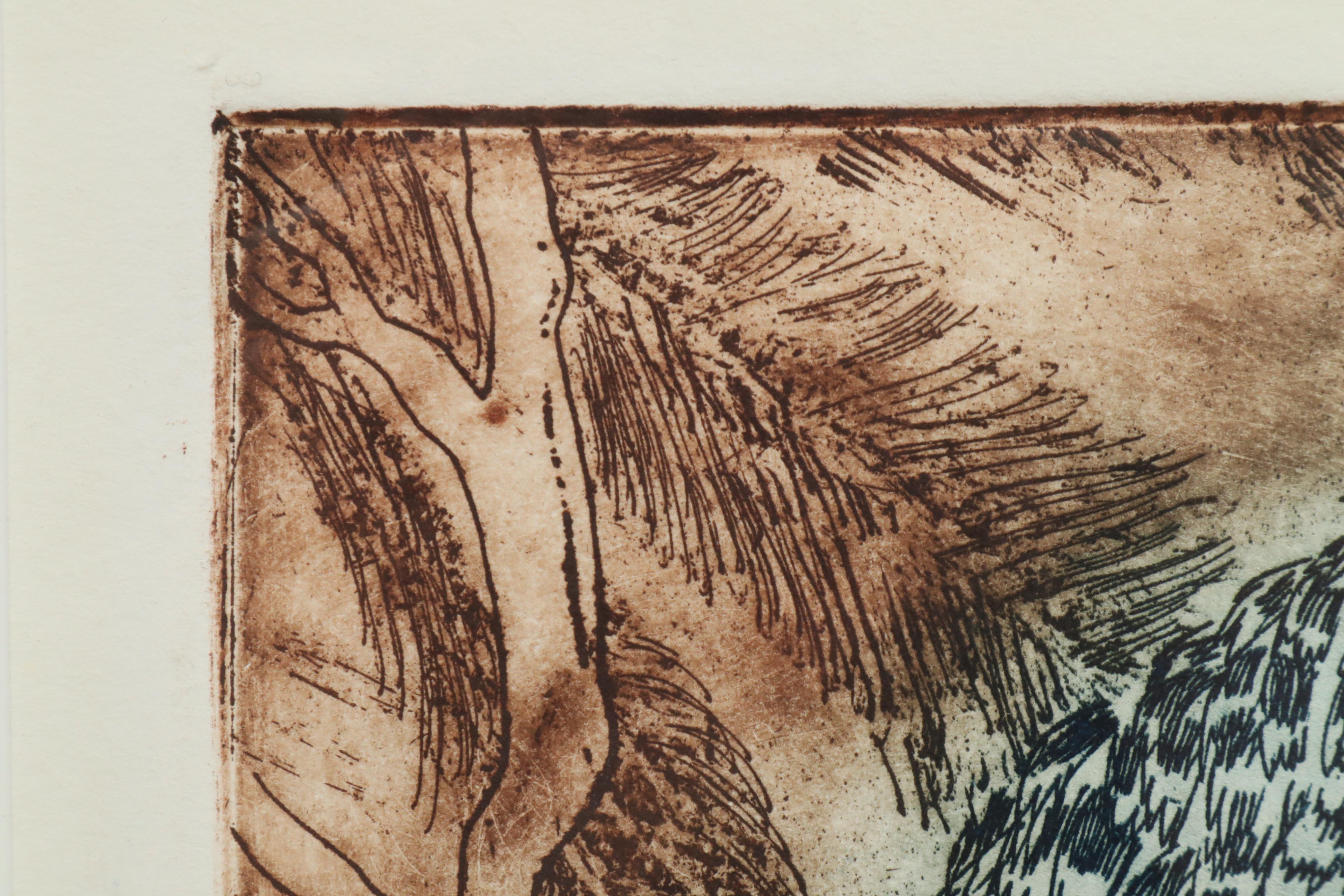 Carolyn Hershey Etching "The Sentinel"