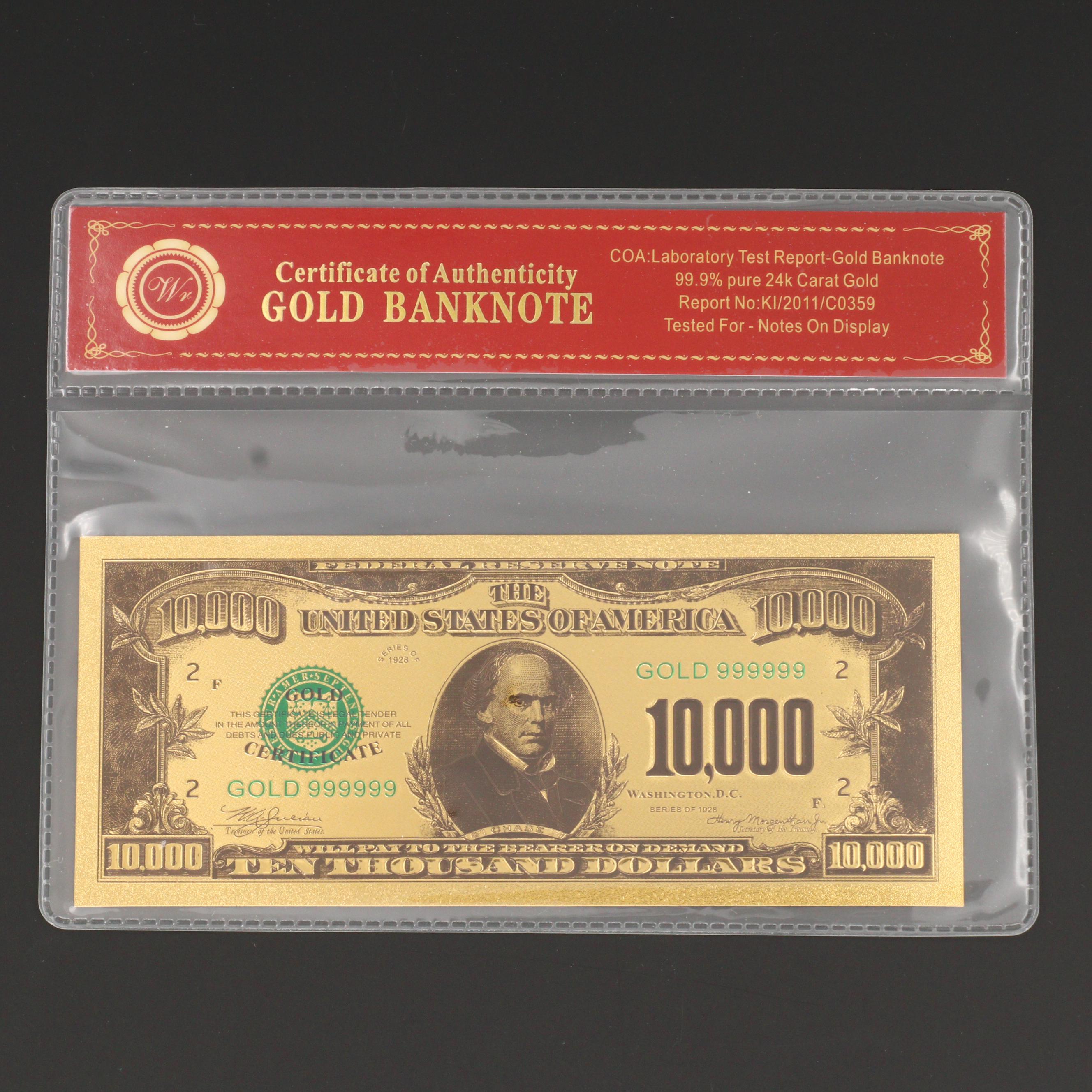 $10,000 Gold Replica Banknote Patterned After Series of 1928