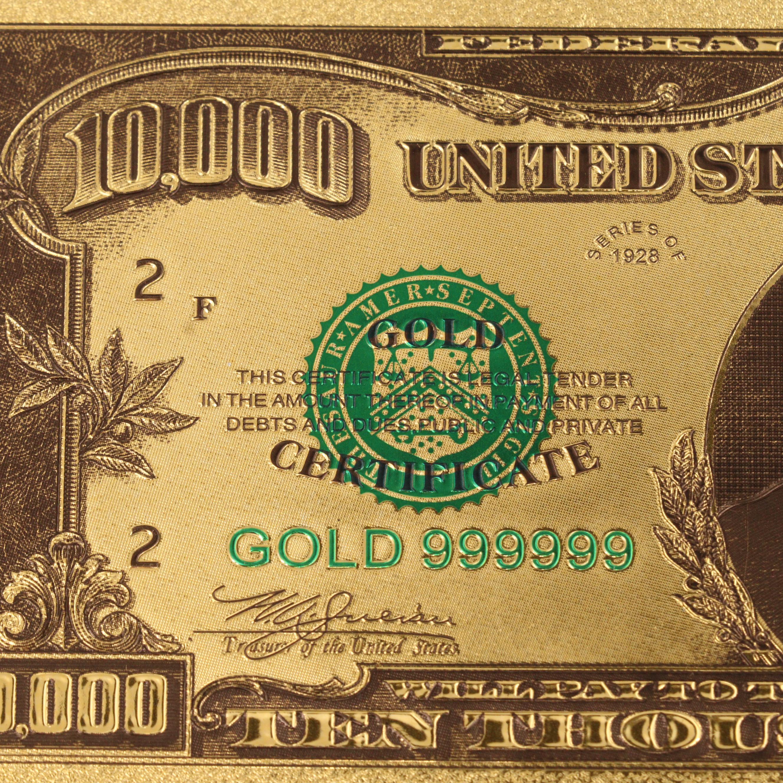 $10,000 Gold Replica Banknote Patterned After Series of 1928