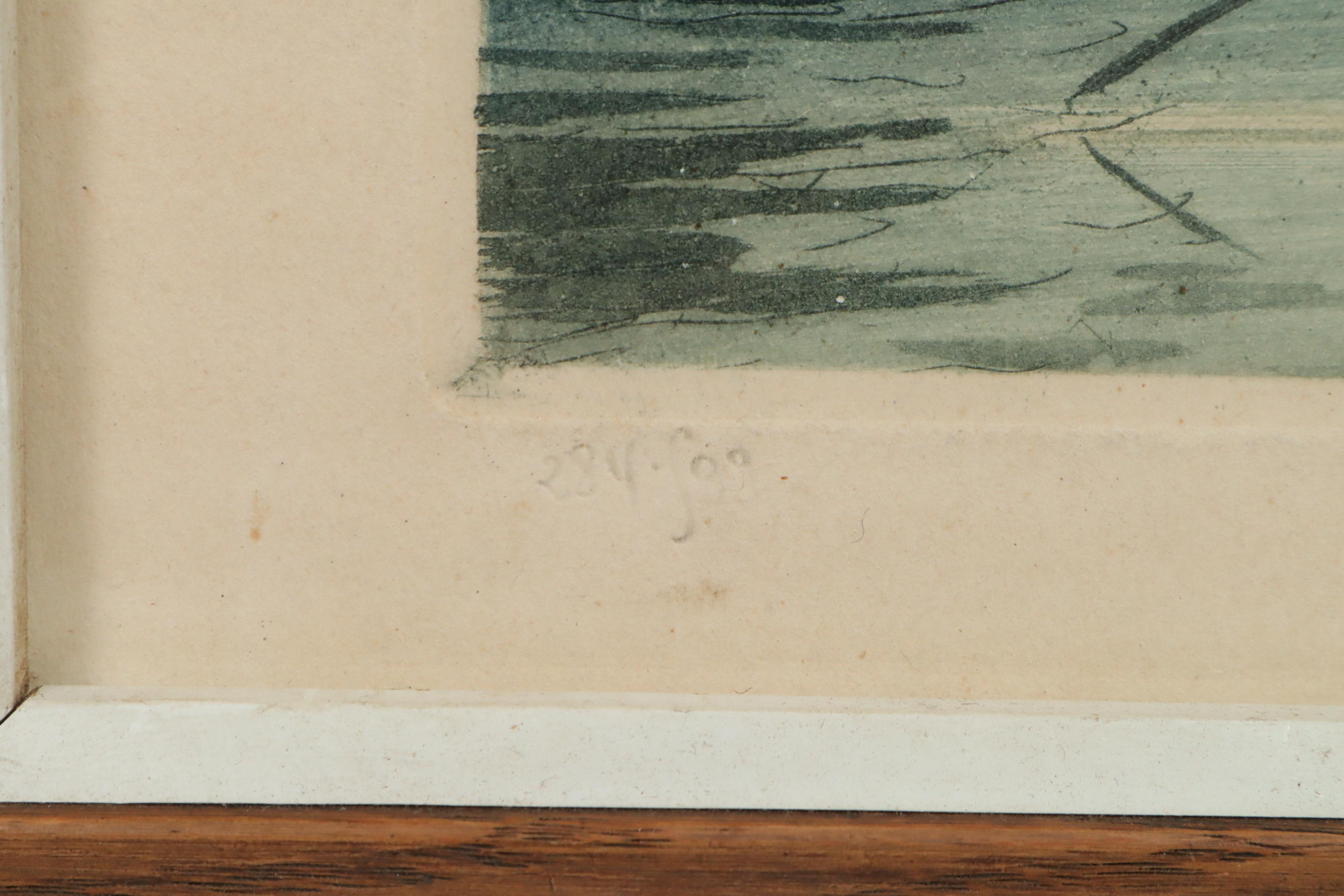 Jean-Joseph Chabridon Aquatint Etching "Riverside Village"