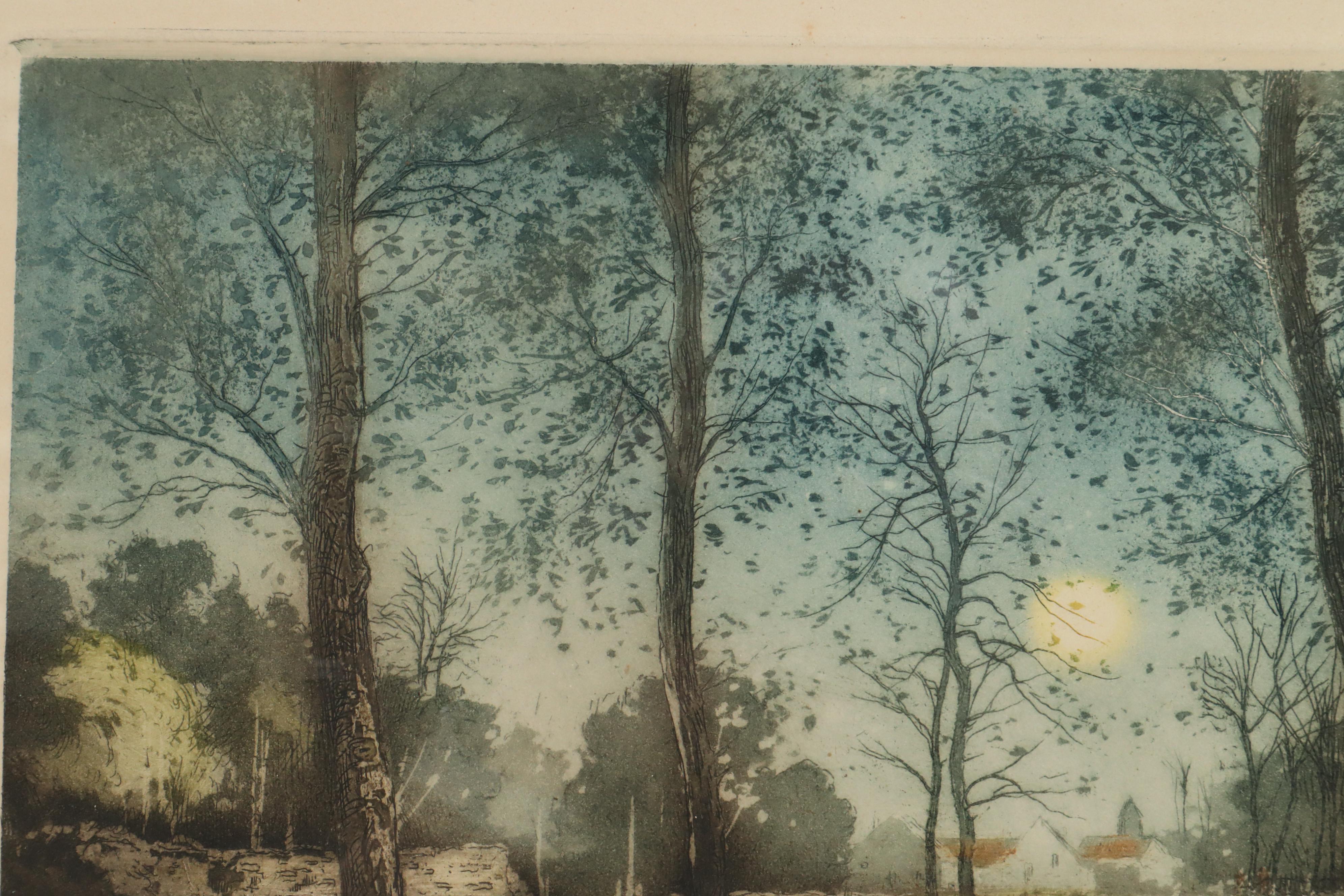 Jean-Joseph Chabridon Aquatint Etching "Riverside Village"