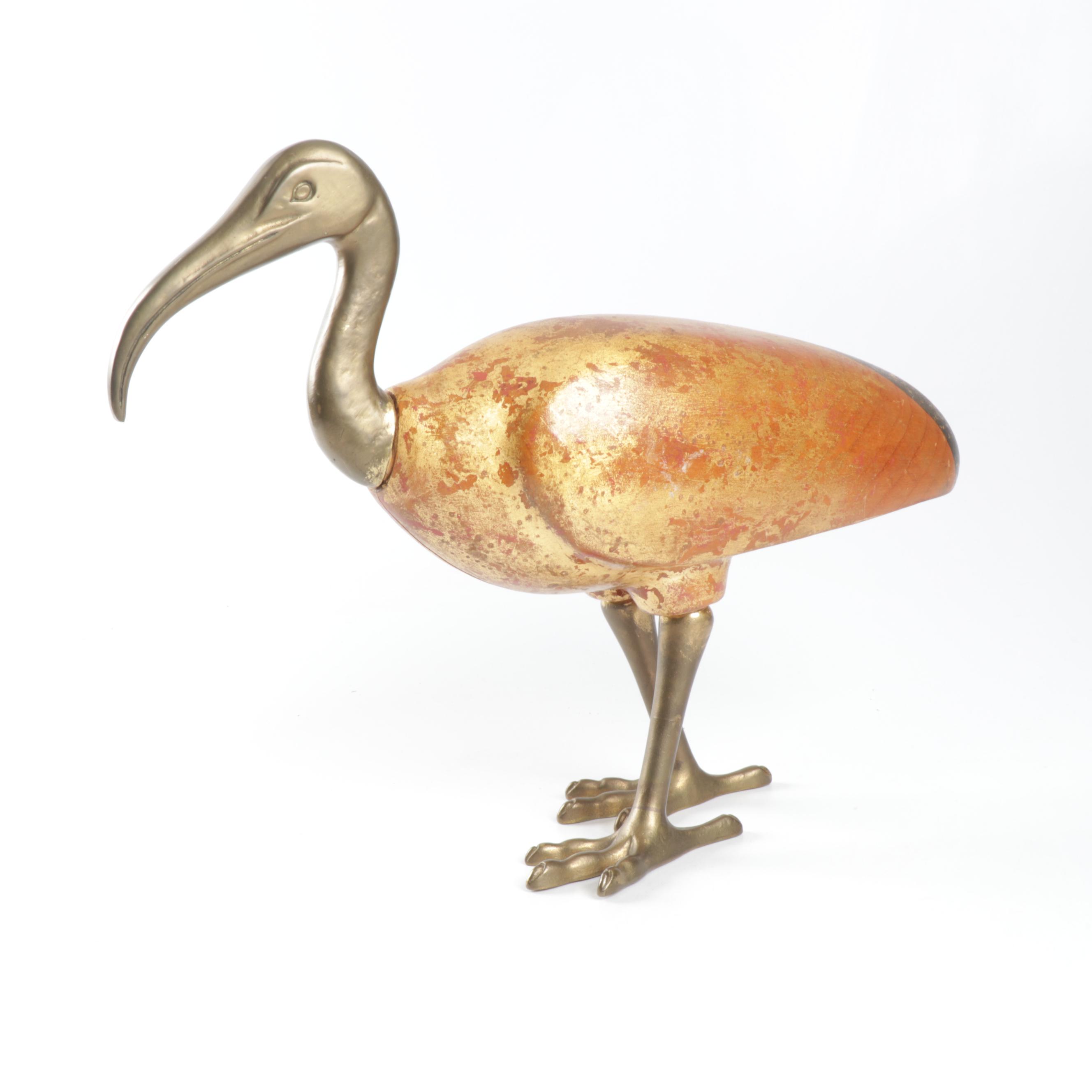 Sarreid Italian Wooden and Brass Ibis Bird Figurine