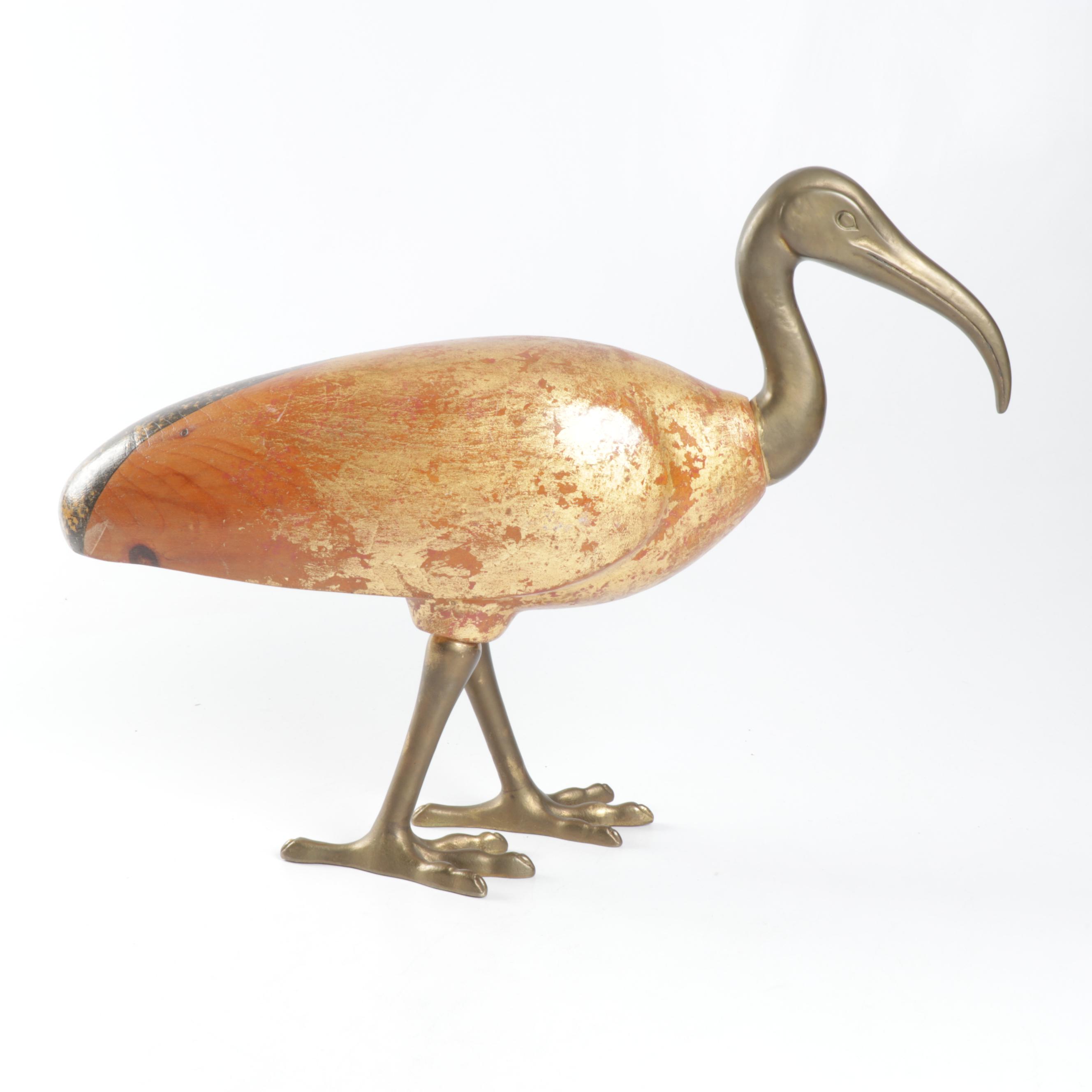 Sarreid Italian Wooden and Brass Ibis Bird Figurine