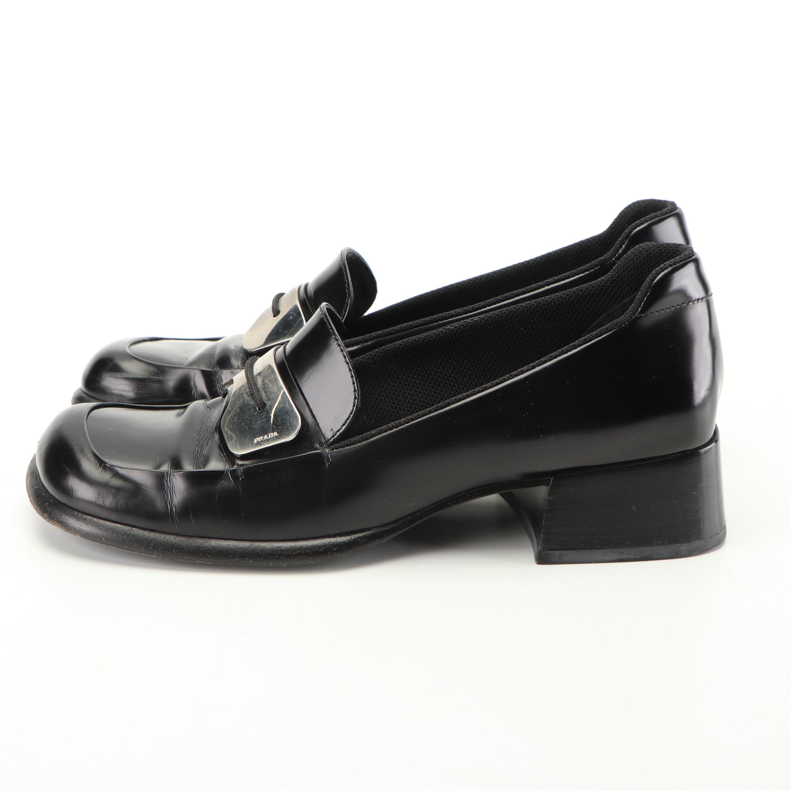 Women's Prada Black Leather Loafers