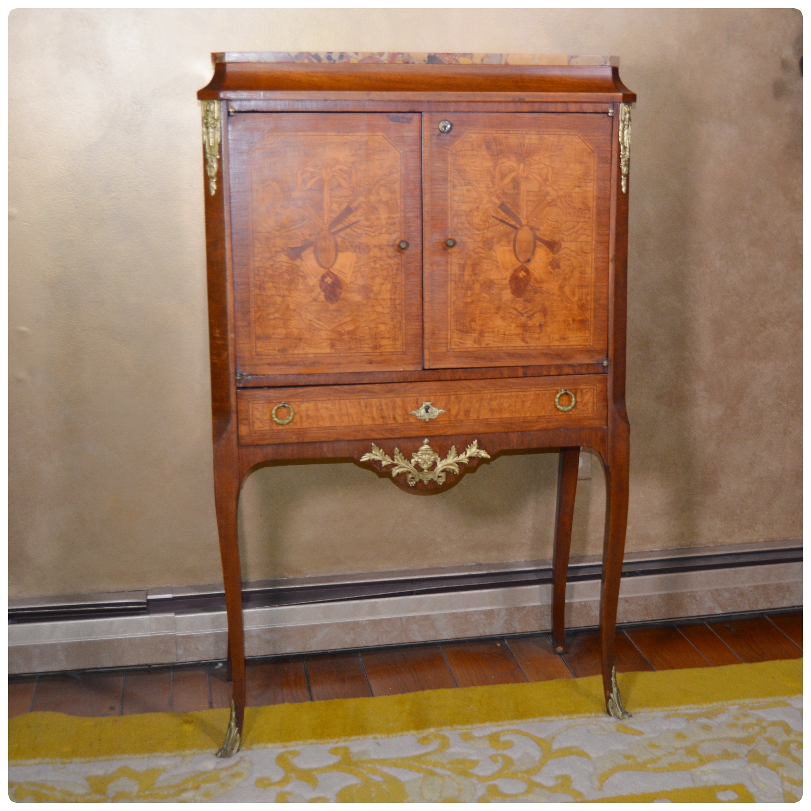 Louis XV Style Marquetry and Gilt Metal Mounted Cabinet, 20th Century