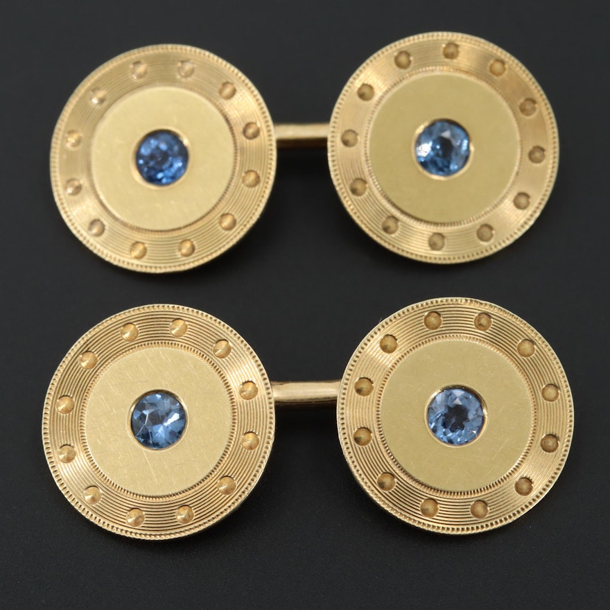 Art Deco 14K Yellow Gold Sapphire Cufflinks