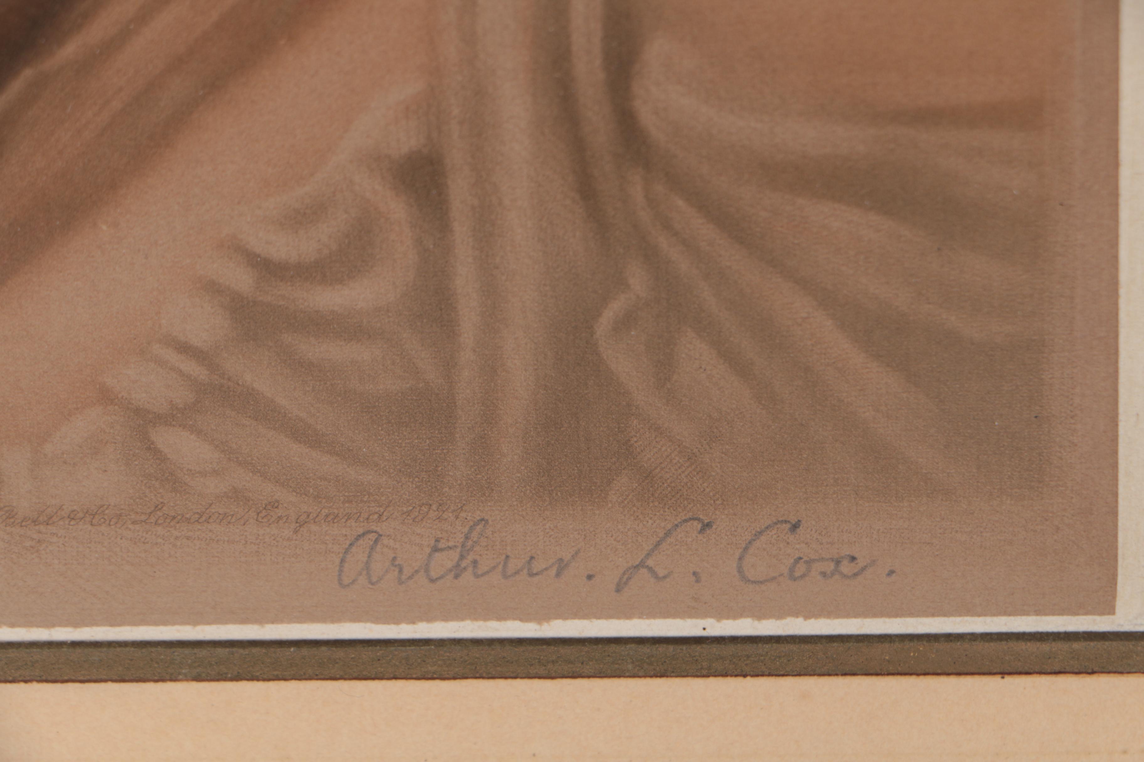 Arthur L. Cox Mezzotint Engraving after Jean Baptiste Greuze, 1921