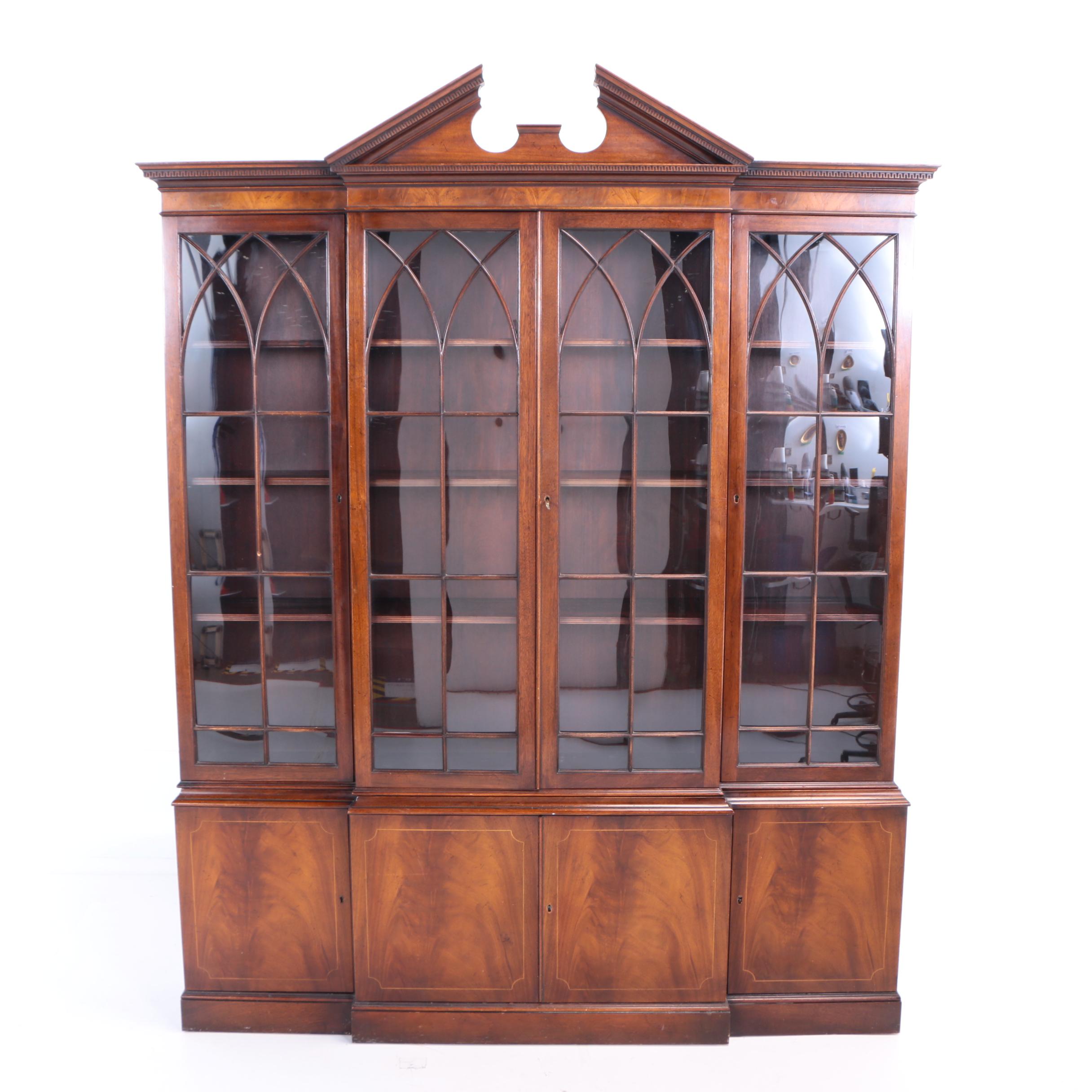 Baker Furniture, Federal Style Mahogany Breakfront China Cabinet, 20th Century