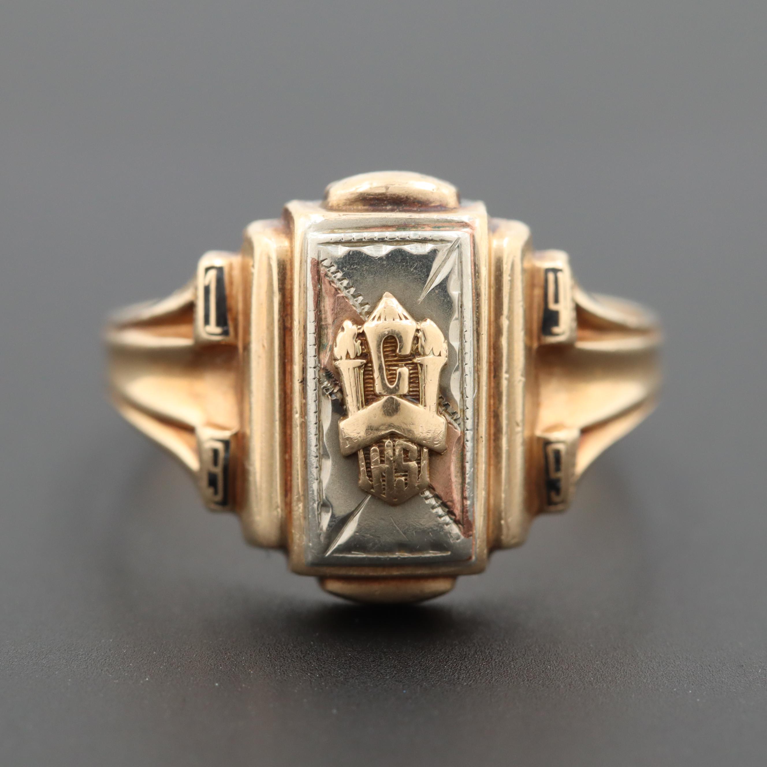 Vintage 10K Yellow Gold Enamel Class Ring