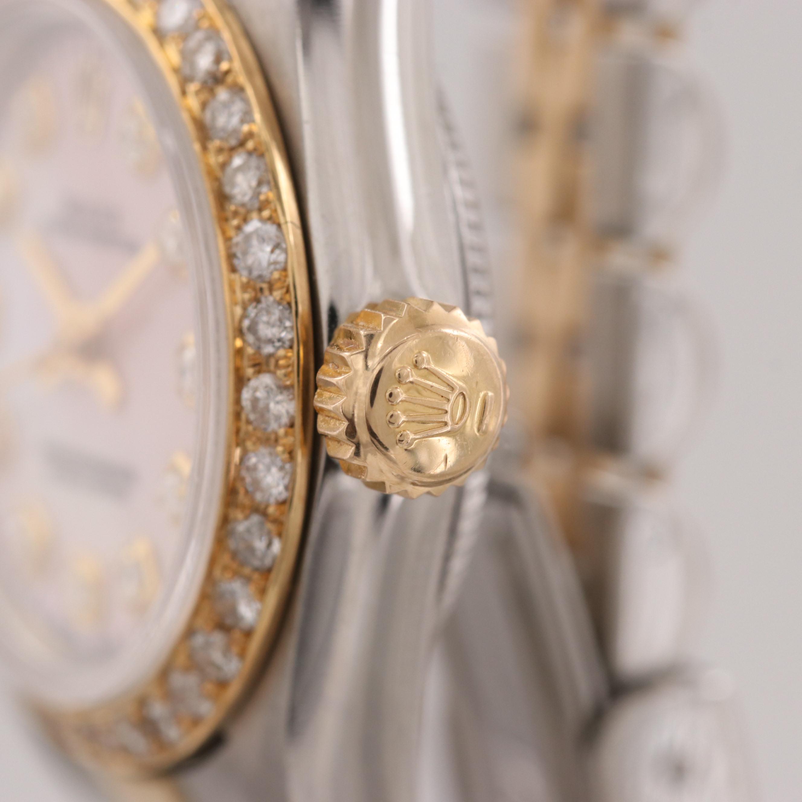 Rolex Stainless Steel and 18K Gold Watch With Diamond Dial and Bezel, 1991