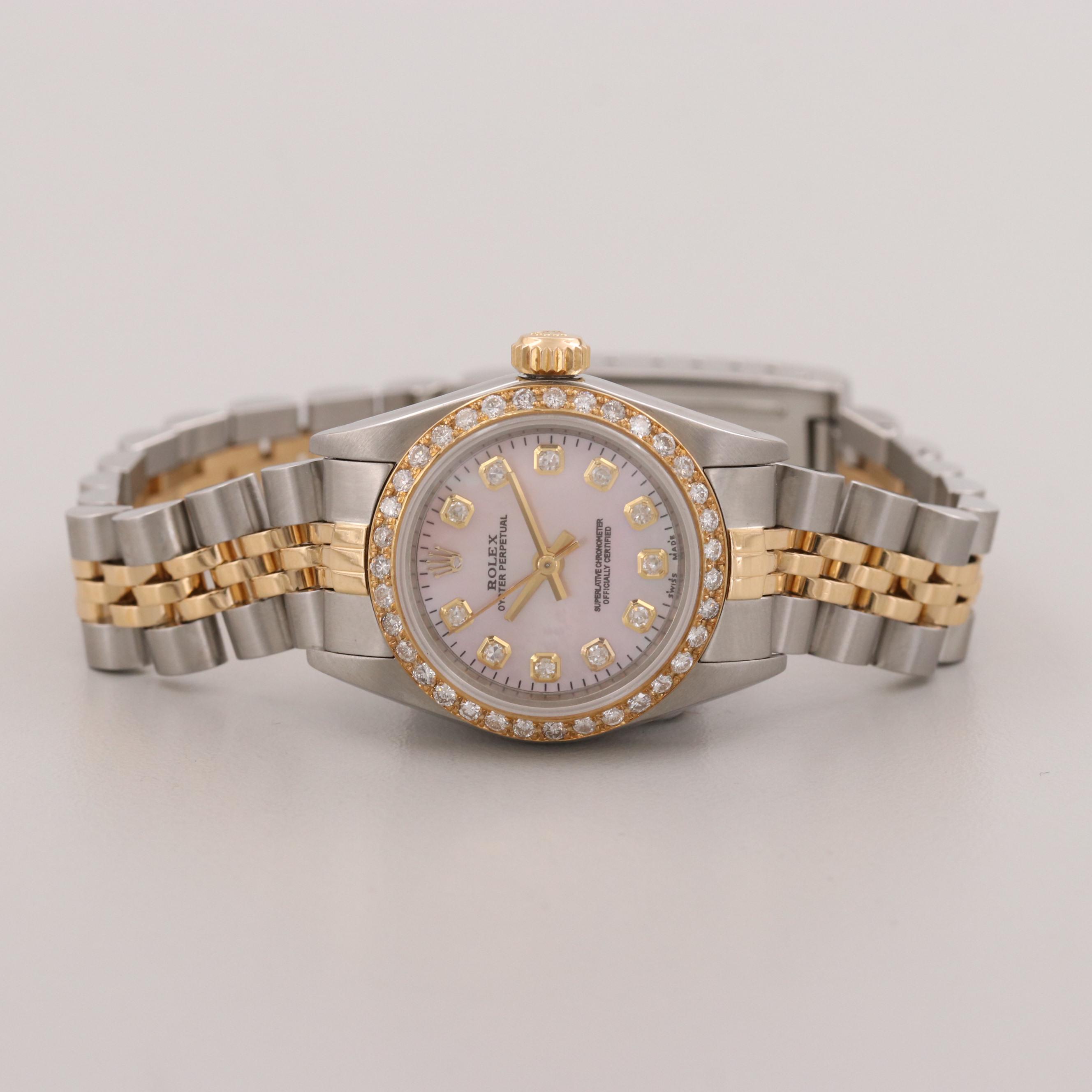 Rolex Stainless Steel and 18K Gold Watch With Diamond Dial and Bezel, 1991