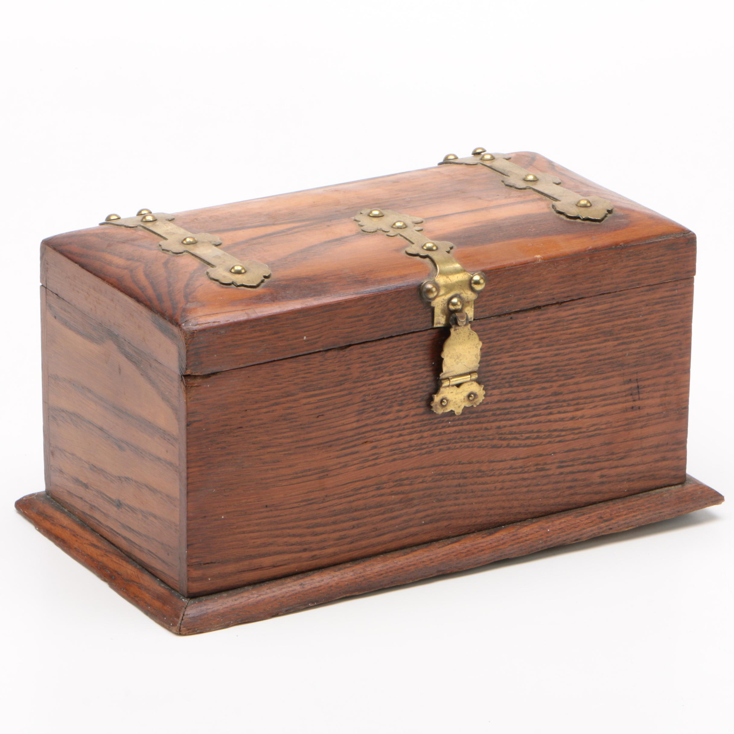 Victorian Brass-Mounted Oak Table Box, Late 19th Century