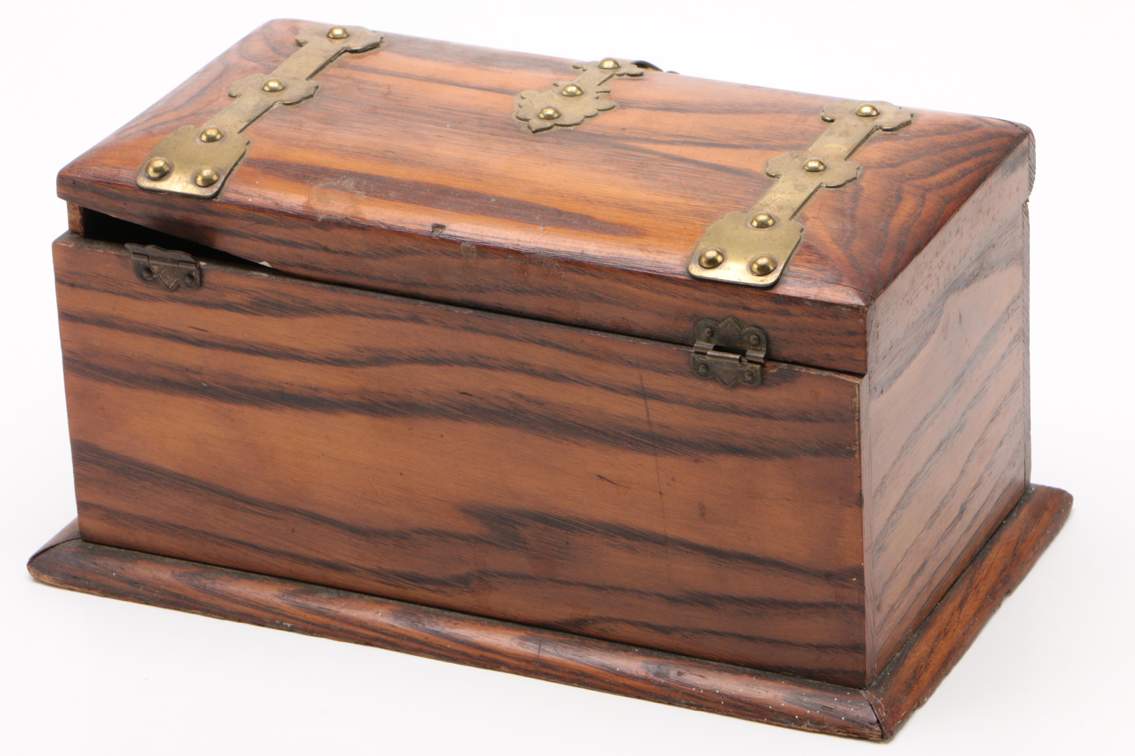 Victorian Brass-Mounted Oak Table Box, Late 19th Century