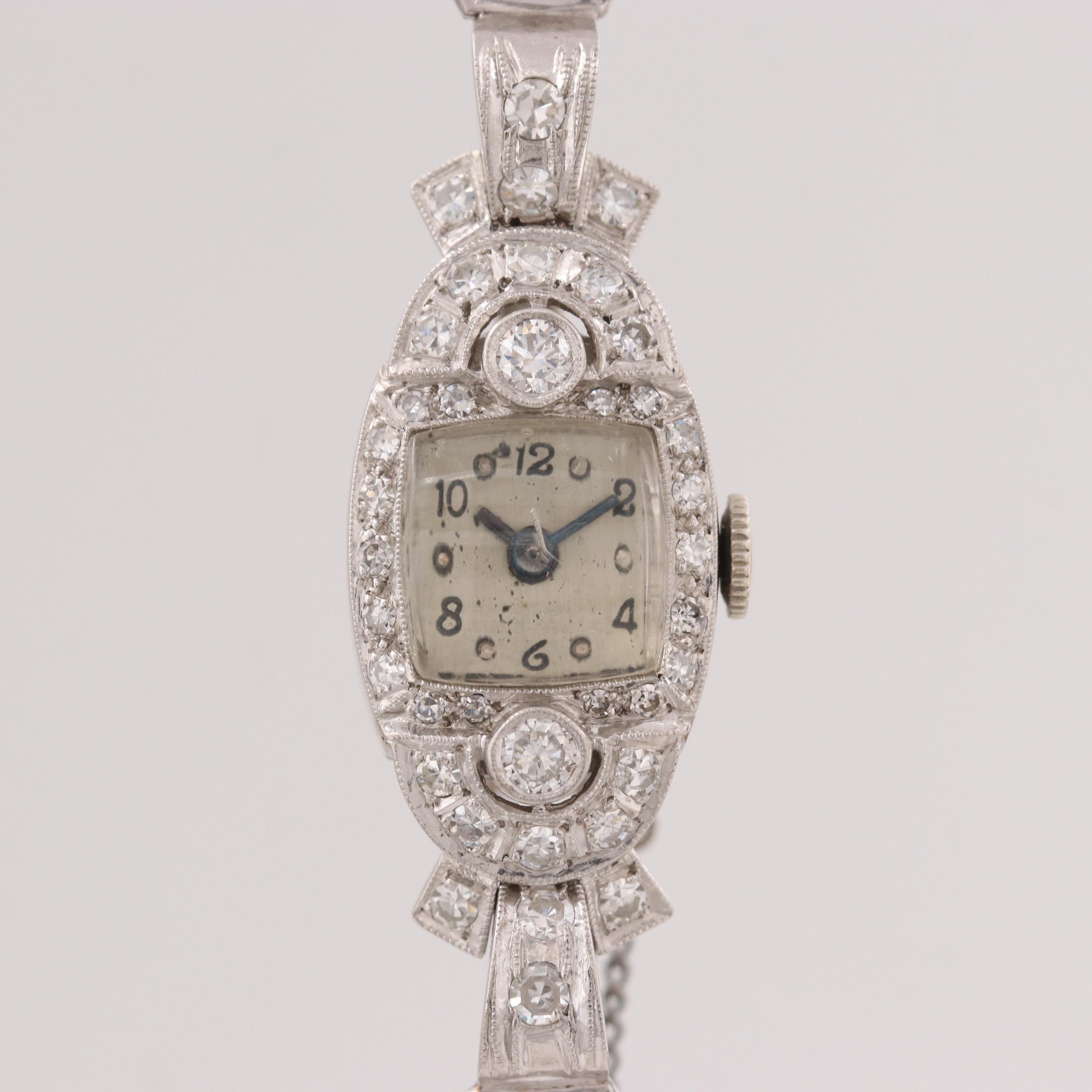 Platinum and 14K White Gold 1.72 CTW Diamond Swiss Watch