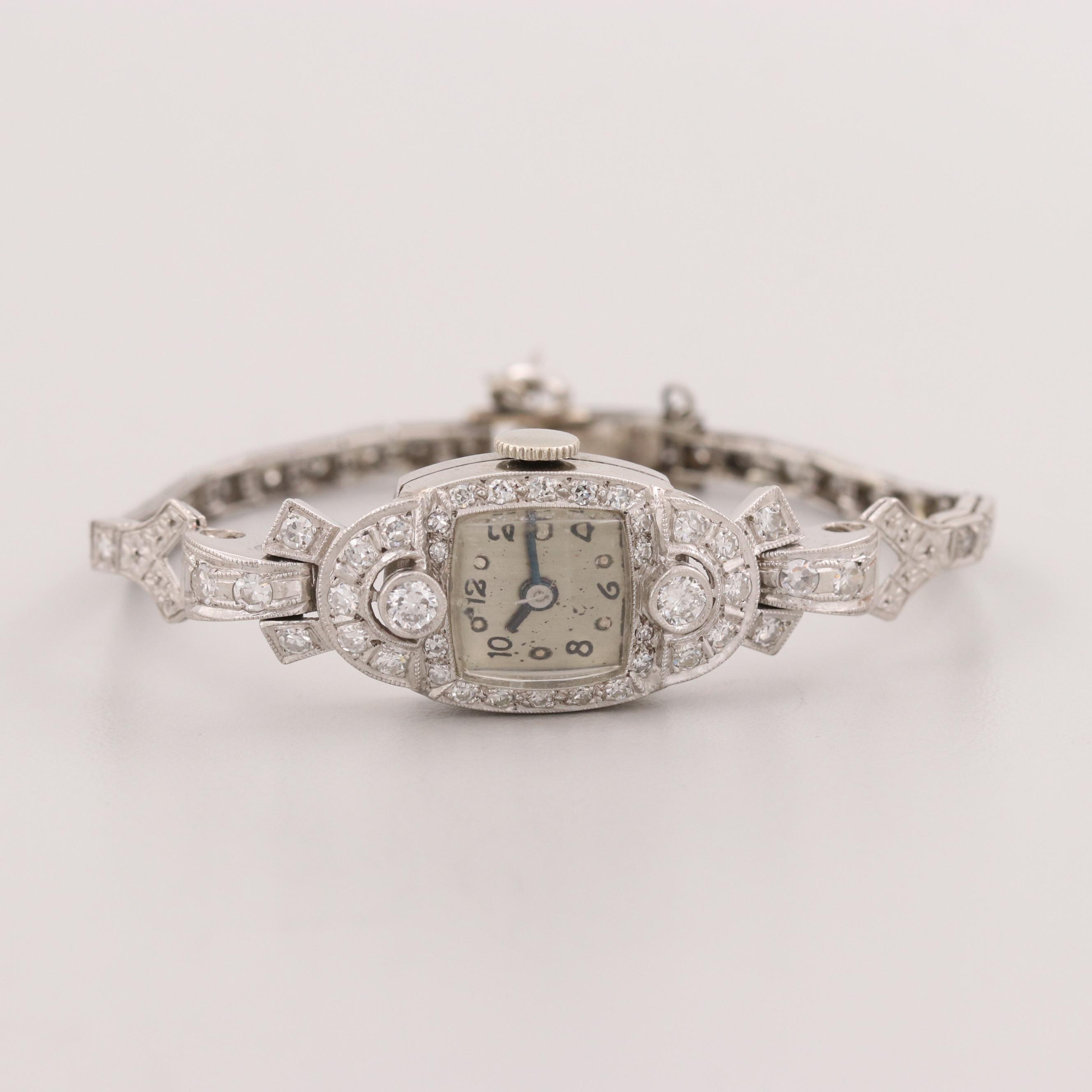 Platinum and 14K White Gold 1.72 CTW Diamond Swiss Watch