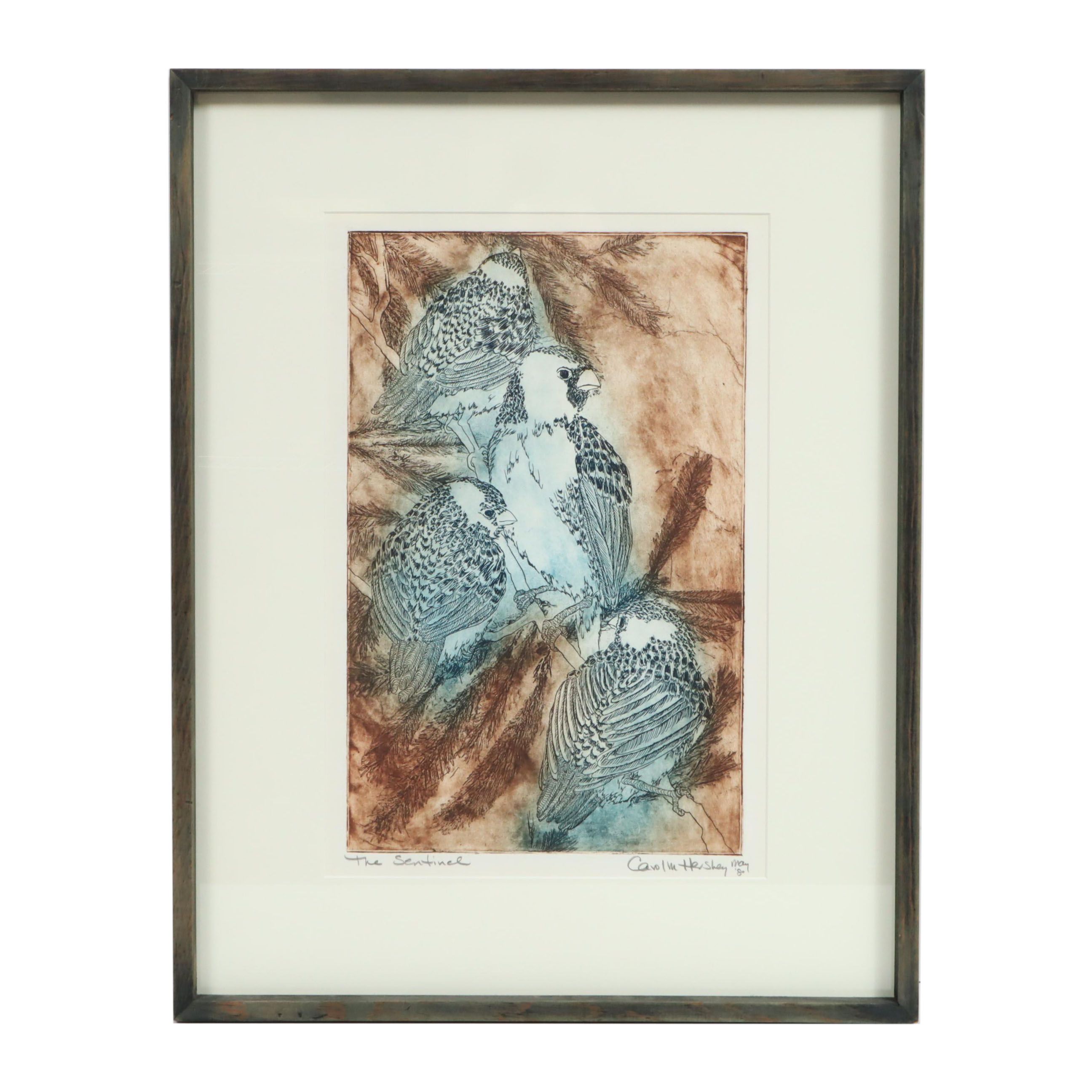 Carolyn Hershey Etching "The Sentinel"