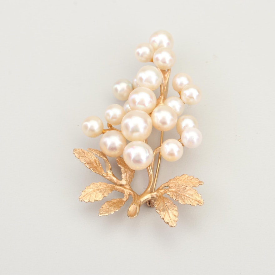 14K Yellow Gold Cultured Freshwater Pearl Brooch