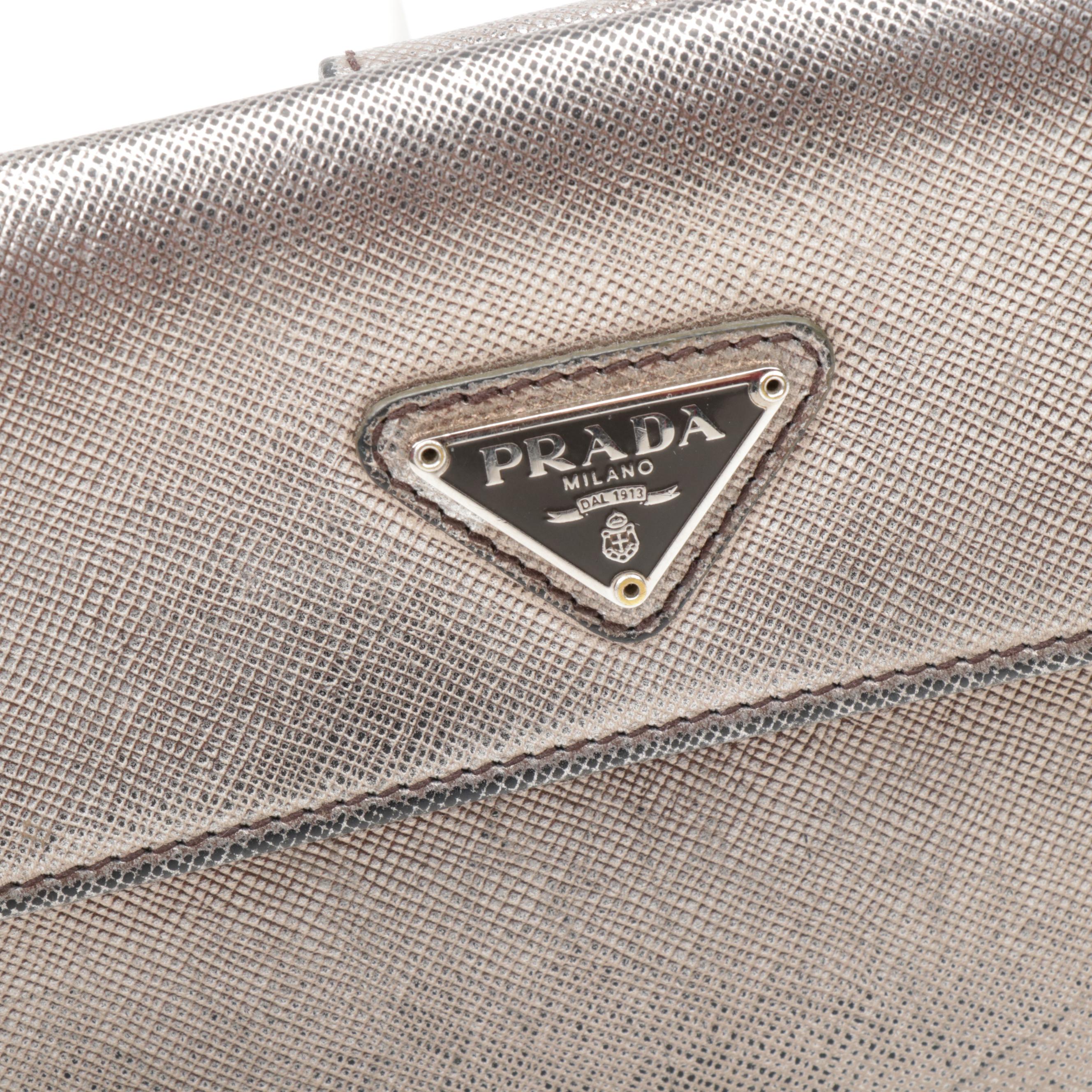 Prada Metallic Saffiano Leather Flap Wallet