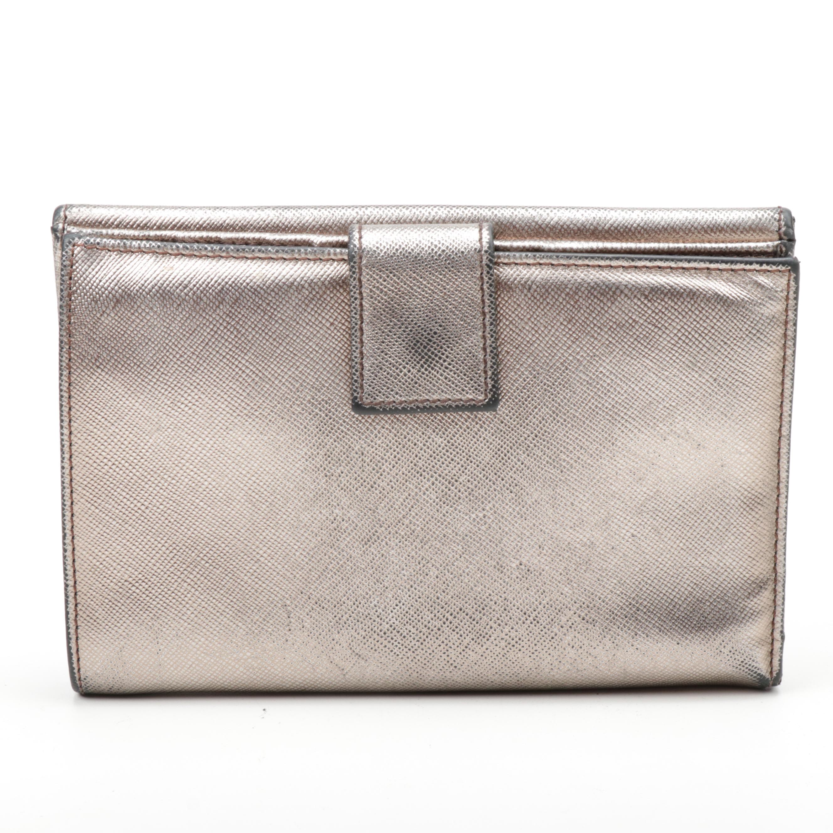 Prada Metallic Saffiano Leather Flap Wallet