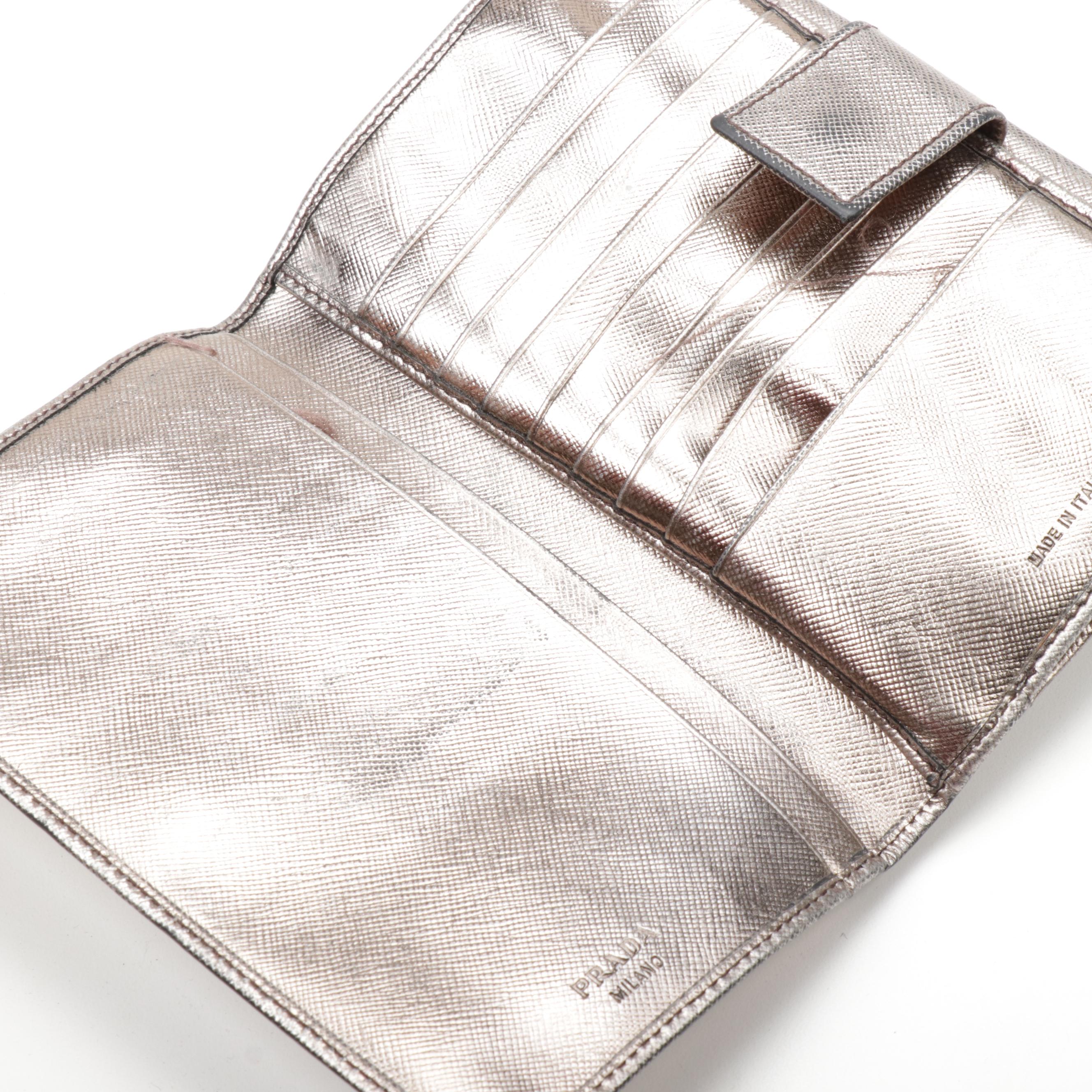 Prada Metallic Saffiano Leather Flap Wallet