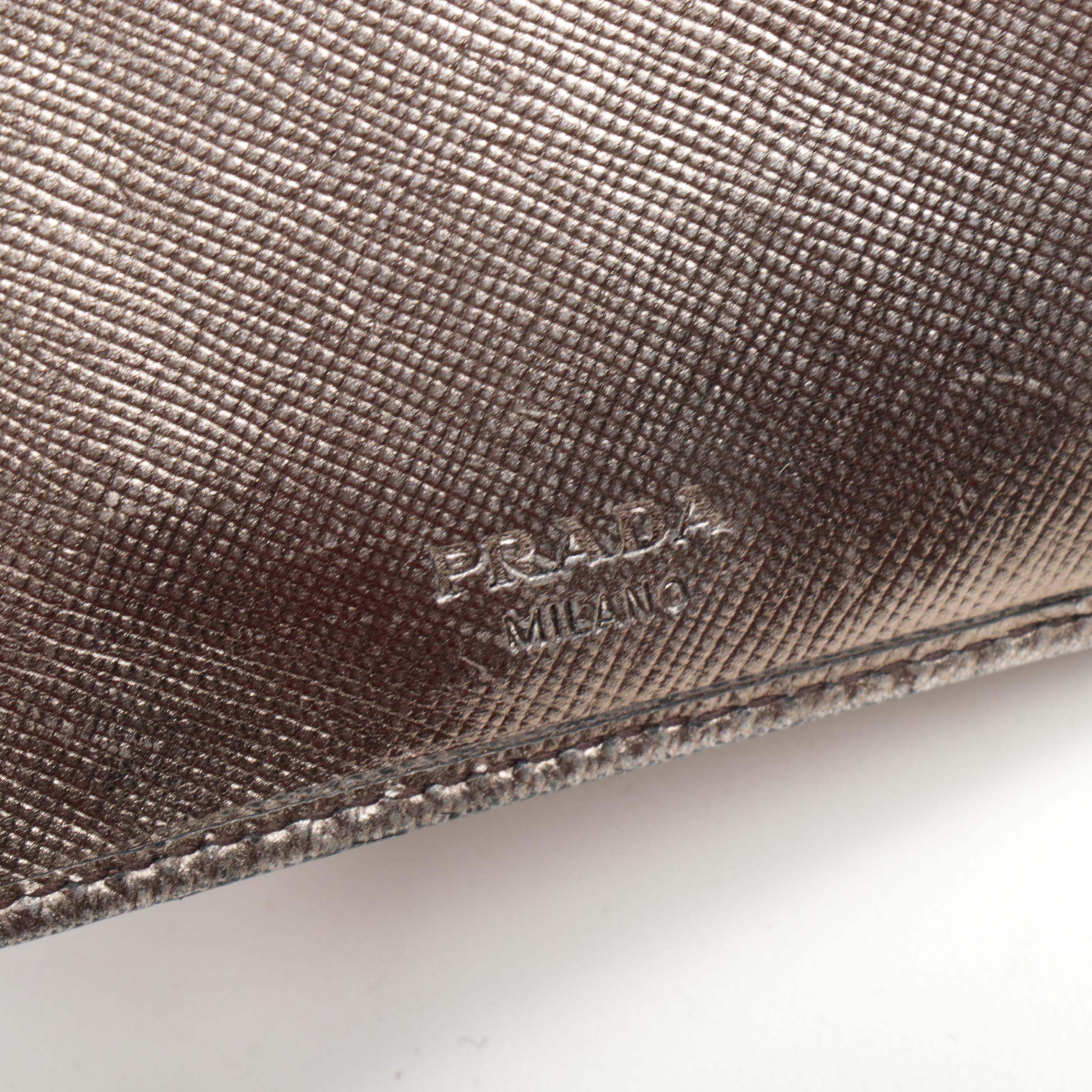 Prada Metallic Saffiano Leather Flap Wallet