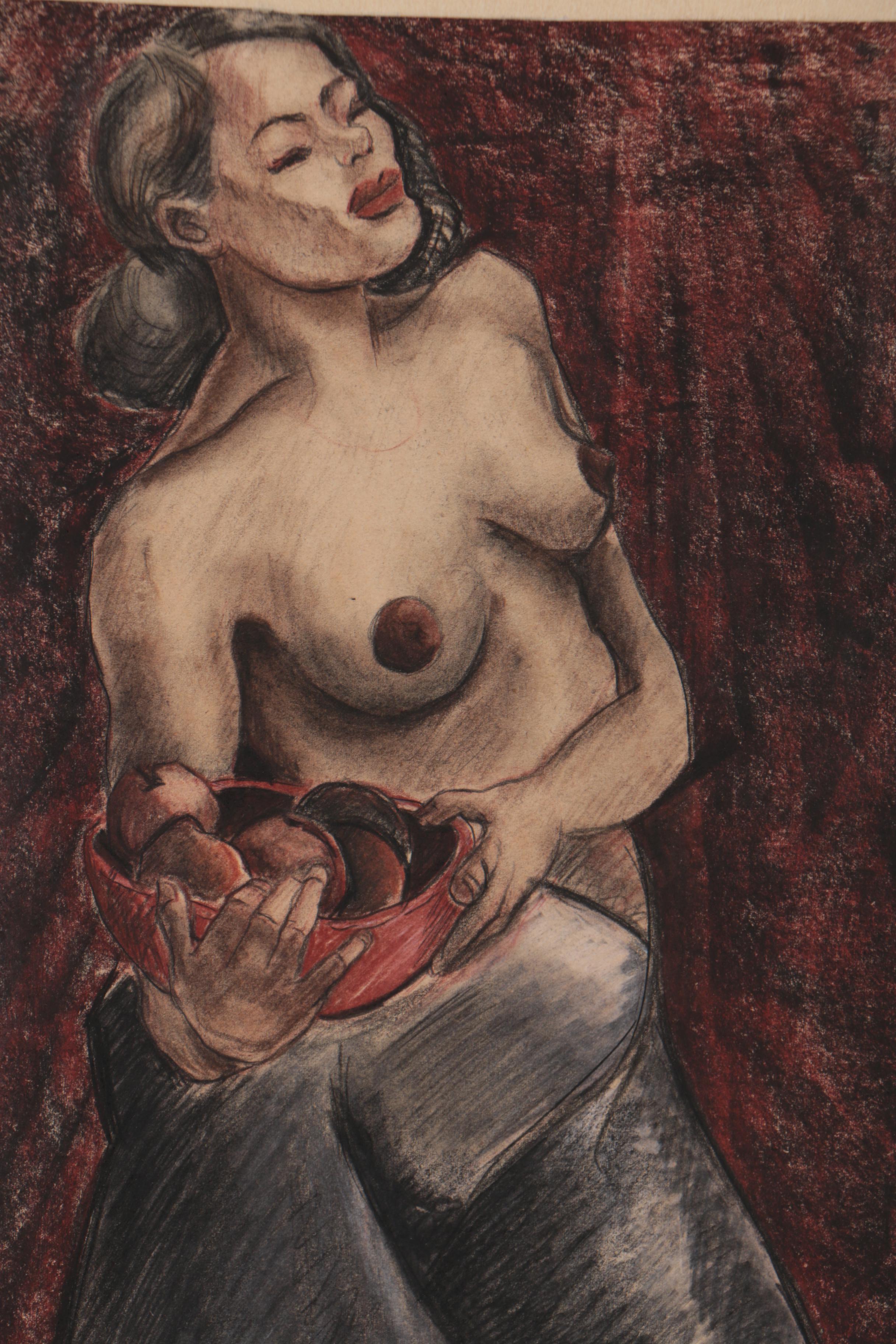 Robert Mayer Mixed Media Drawing of Female Nude