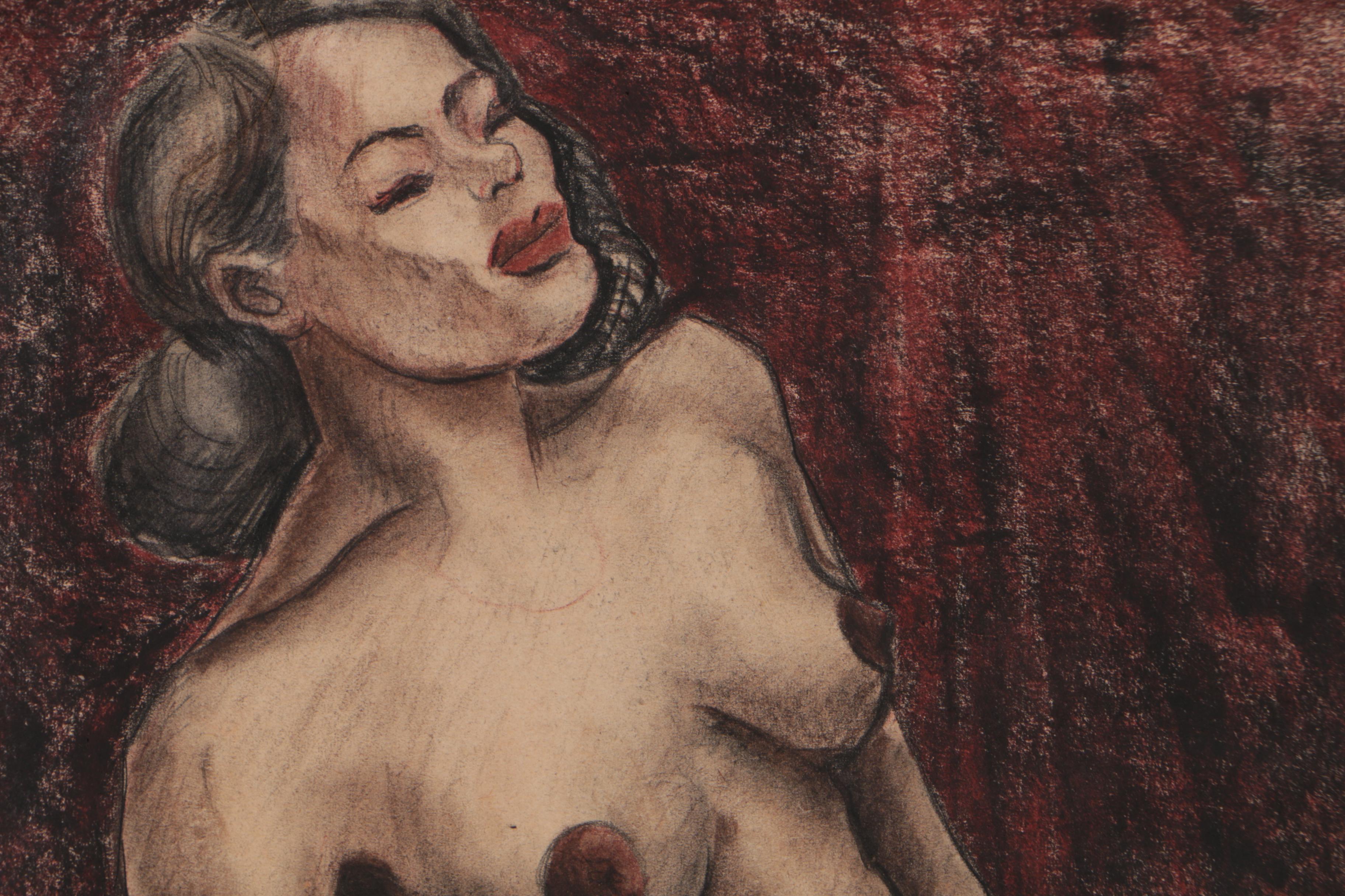 Robert Mayer Mixed Media Drawing of Female Nude