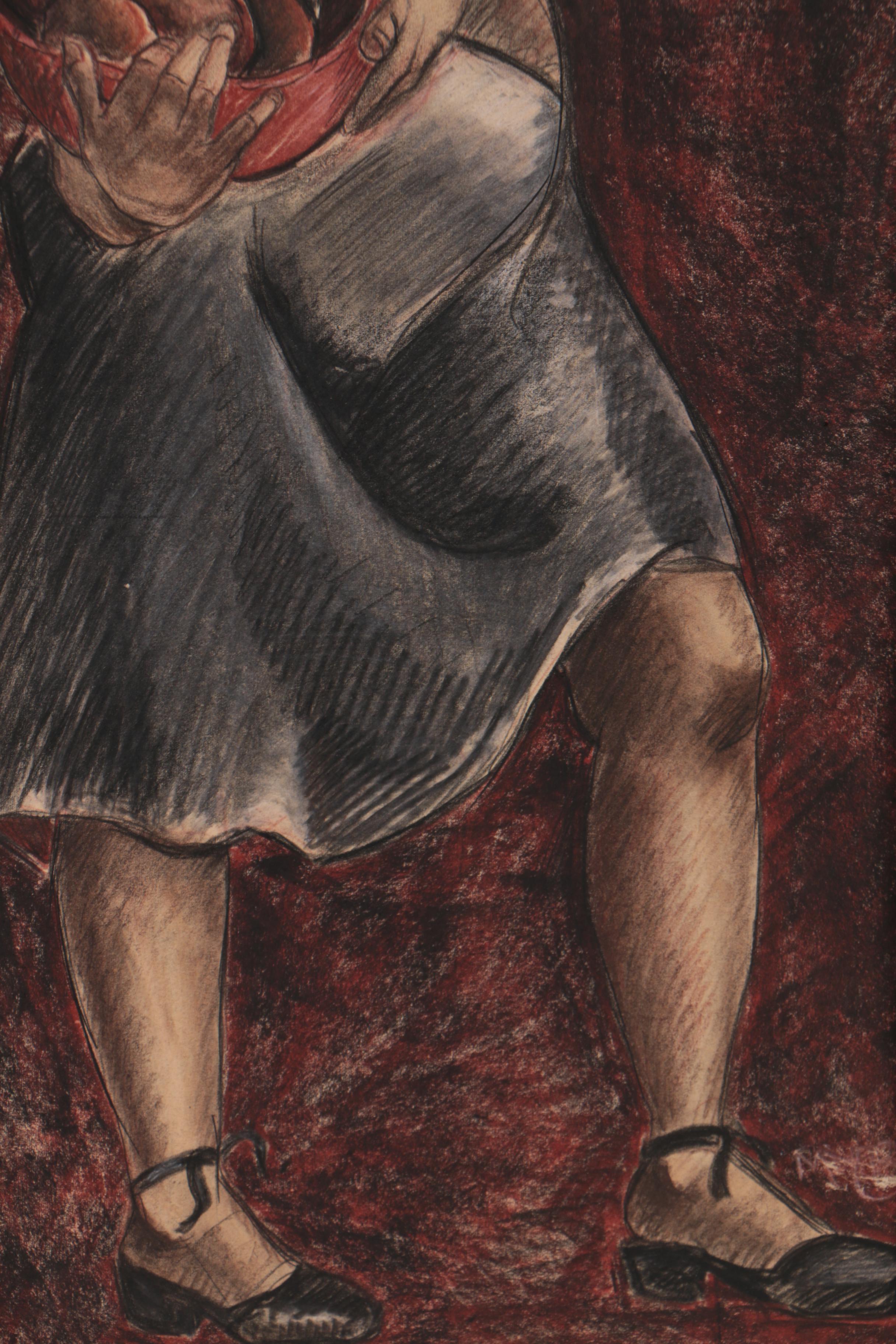 Robert Mayer Mixed Media Drawing of Female Nude