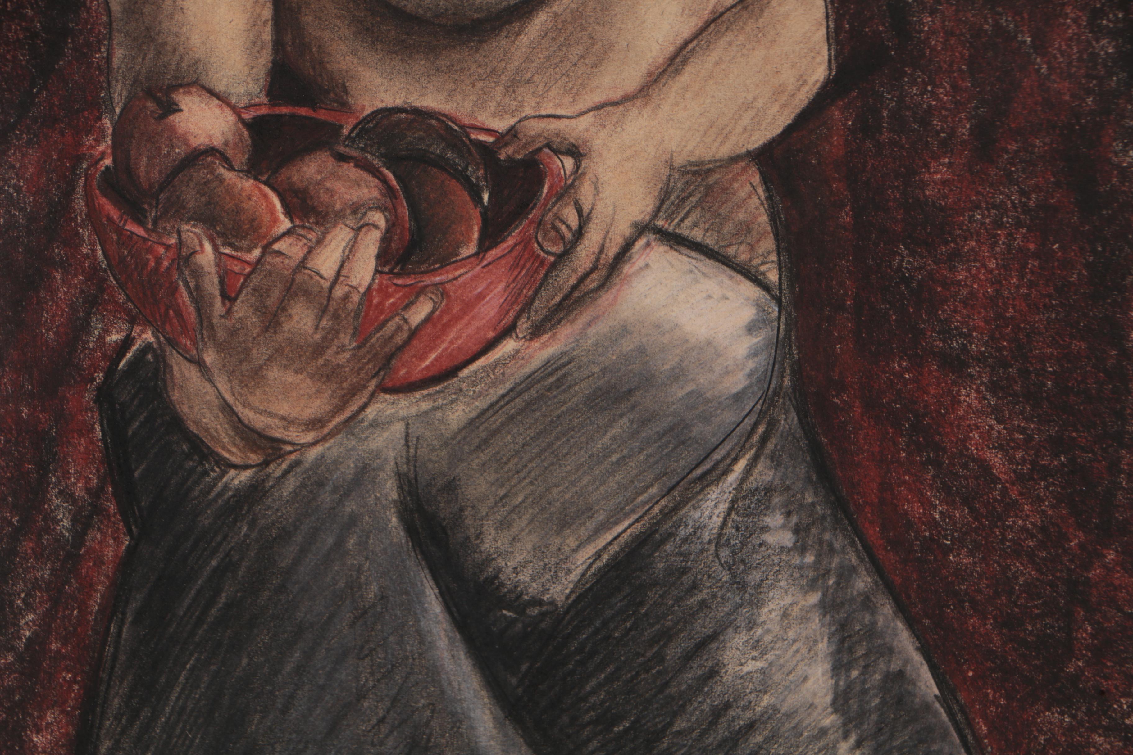 Robert Mayer Mixed Media Drawing of Female Nude