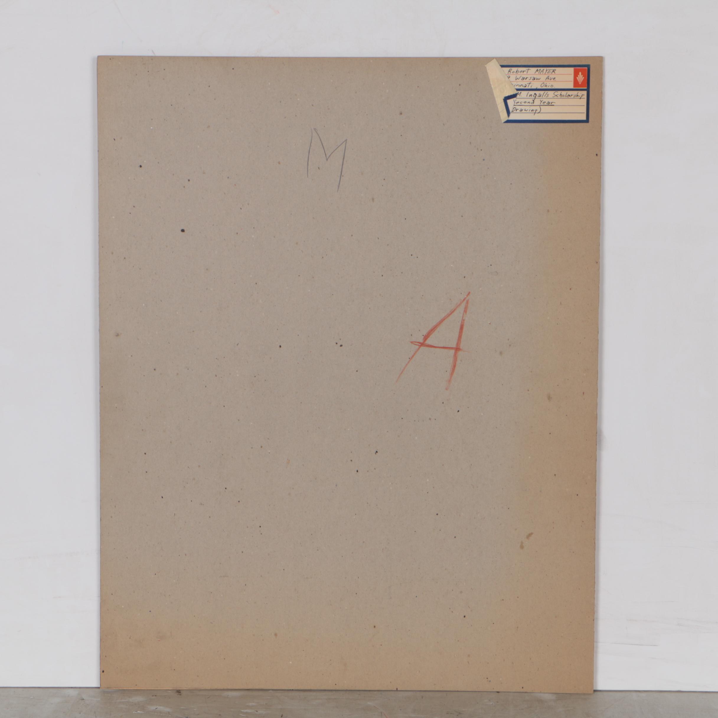 Robert Mayer Mixed Media Drawing of Female Nude