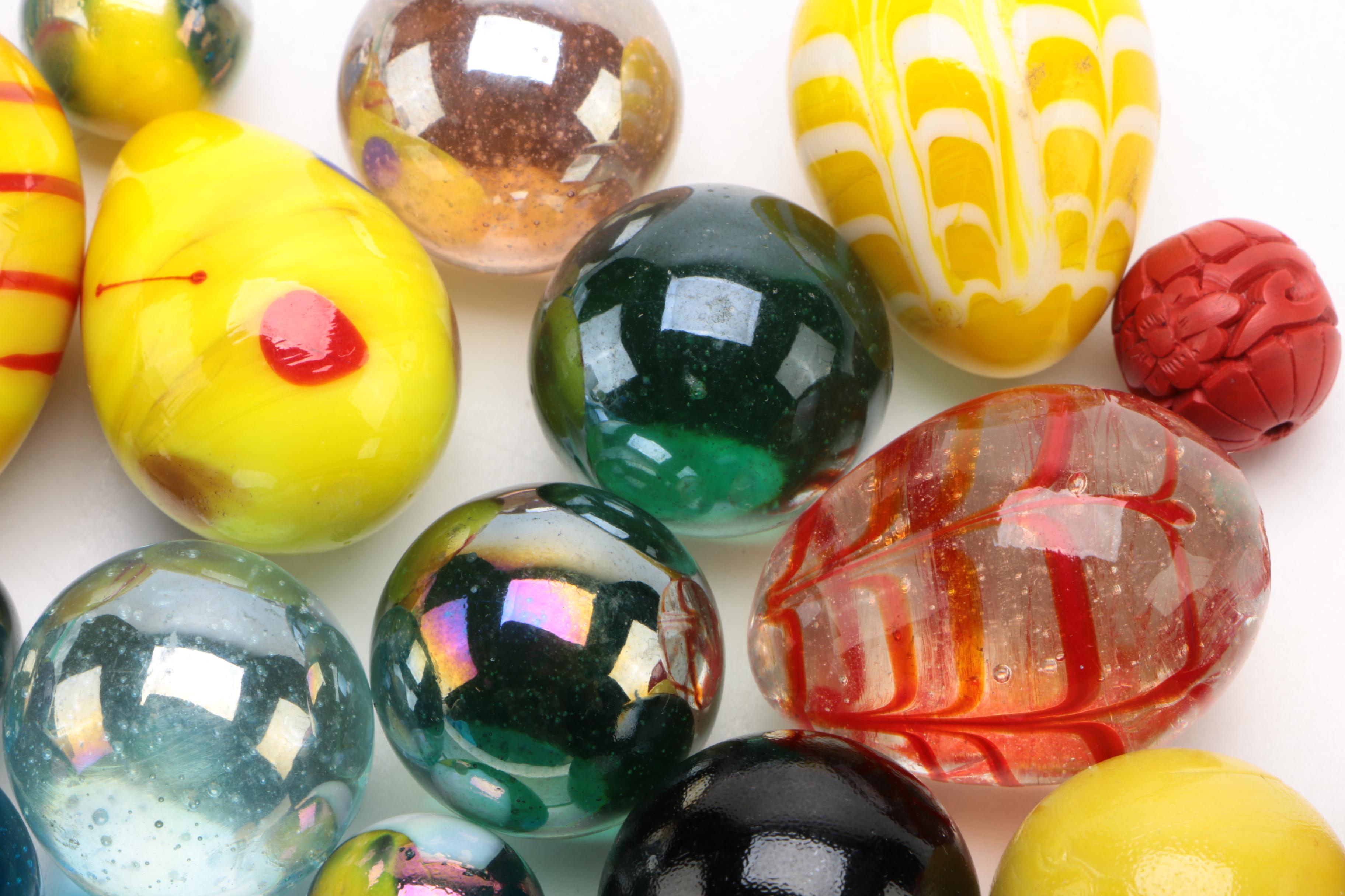 Handmade Glass Marbles and Shooters, Including Art Glass Eggs