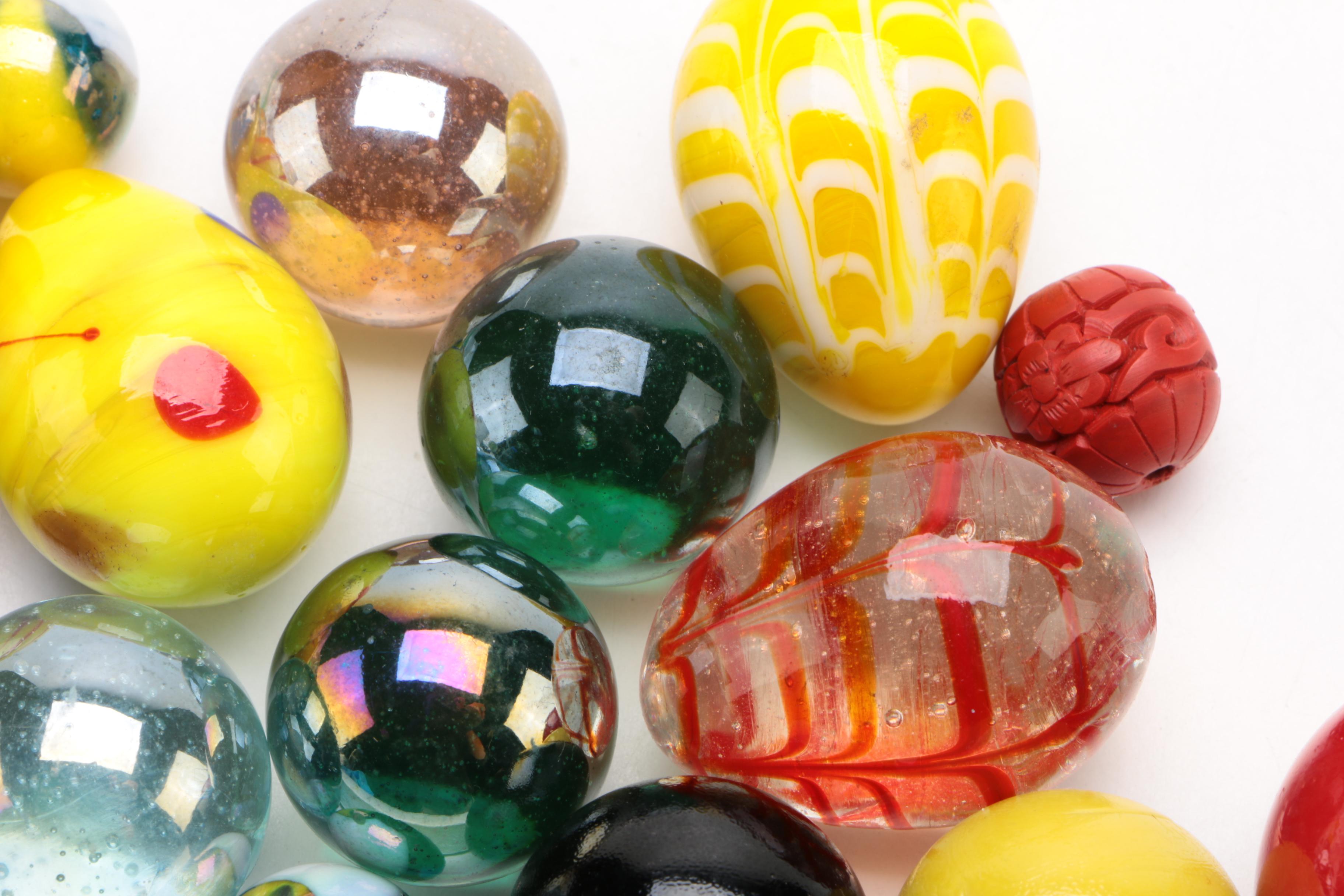 Handmade Glass Marbles and Shooters, Including Art Glass Eggs