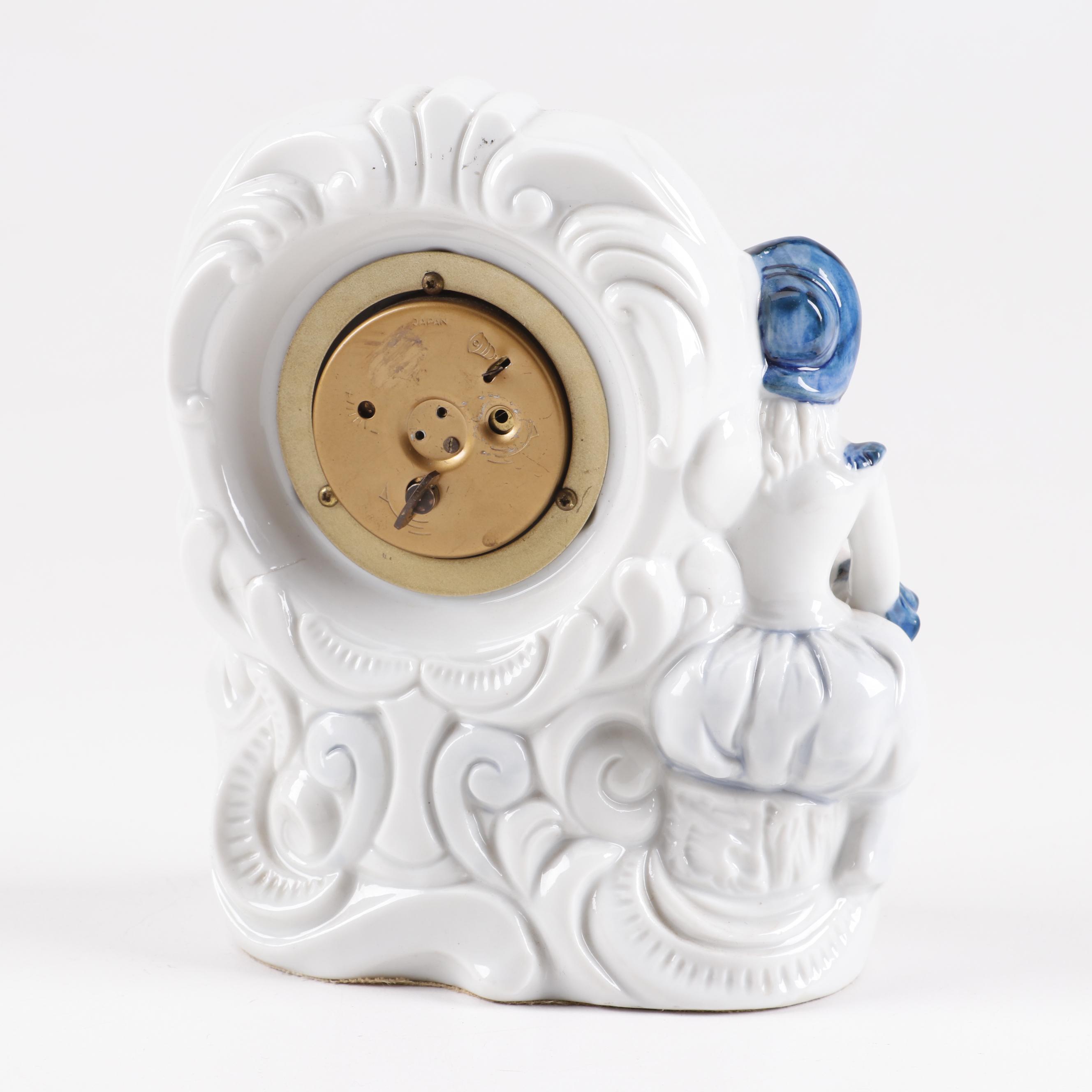 Vintage Porcelain and Brass Desk Clocks by Landex and Saks Fifth Avenue