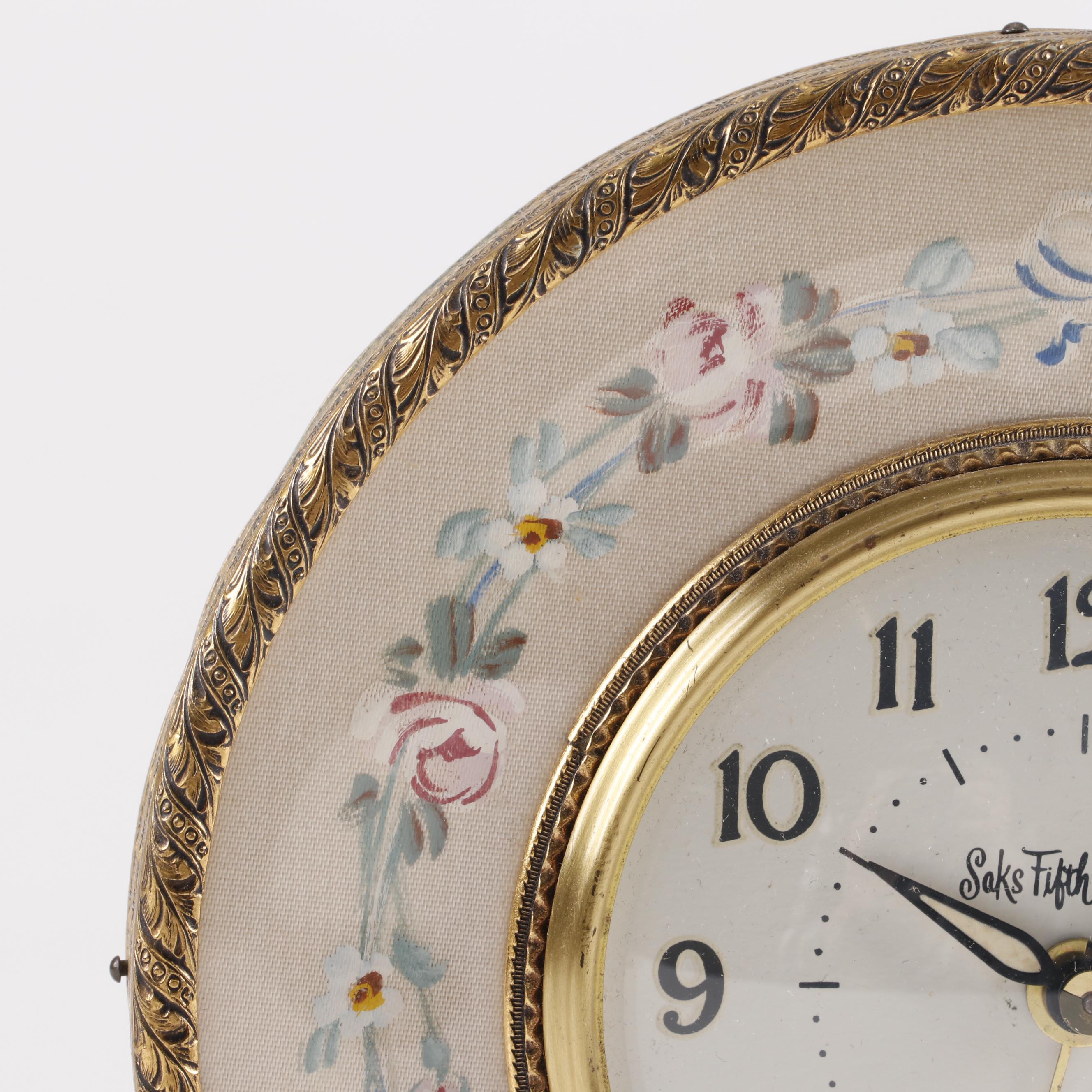 Vintage Porcelain and Brass Desk Clocks by Landex and Saks Fifth Avenue